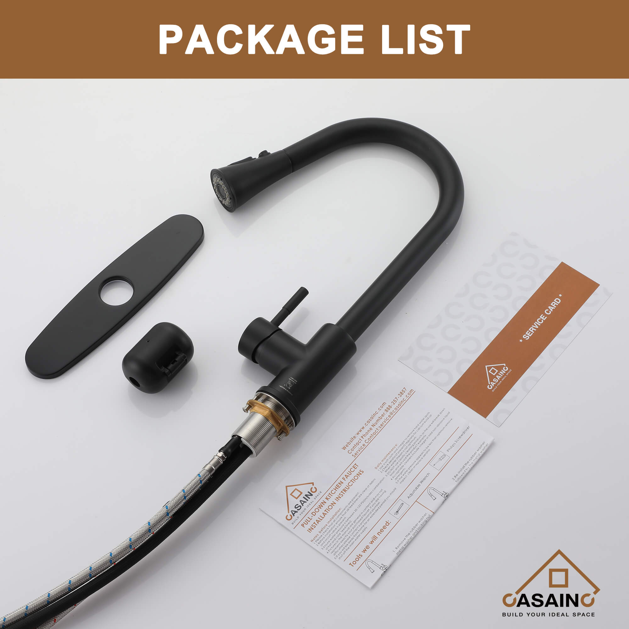 CASAINC 1.8GPM Pull-out Kitchen Faucet in Matte Black/White-CASAINC