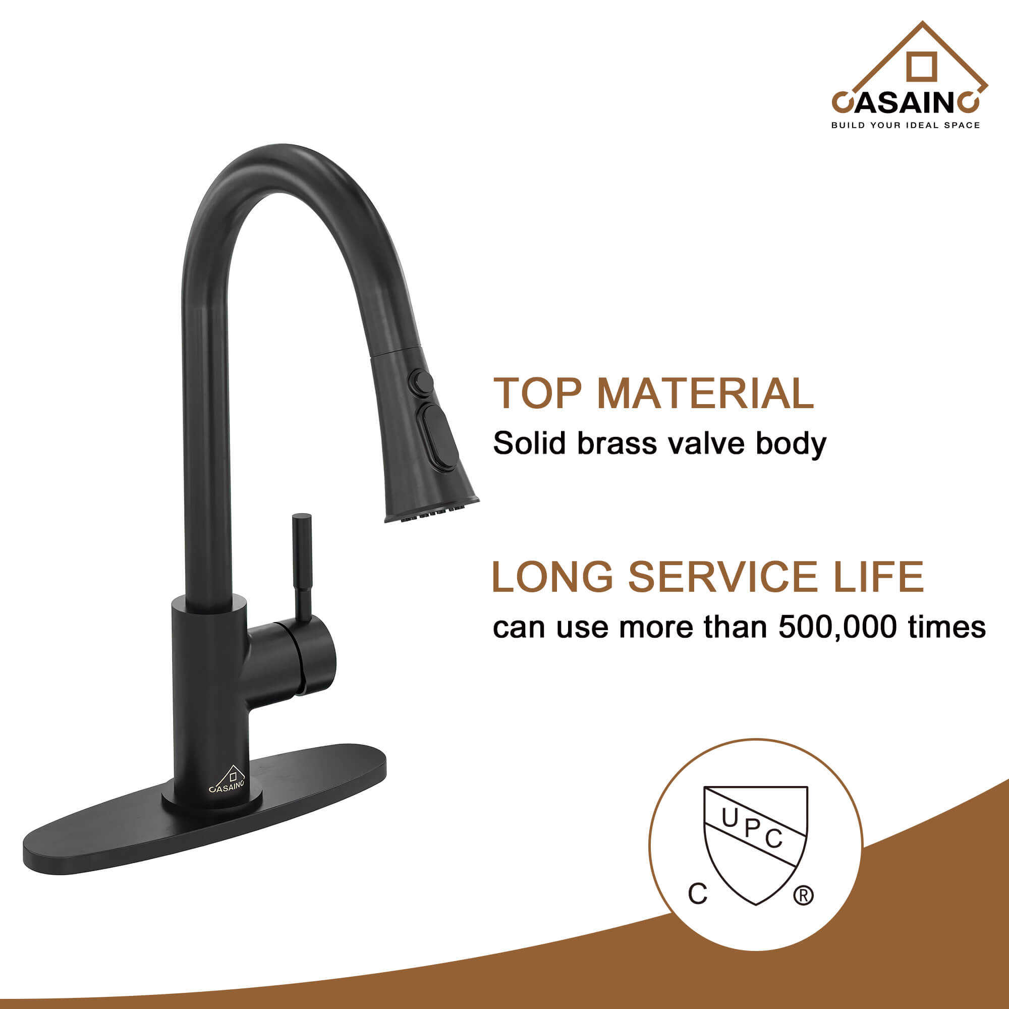 CASAINC 1.8GPM Pull-out Kitchen Faucet in Matte Black/White-CASAINC