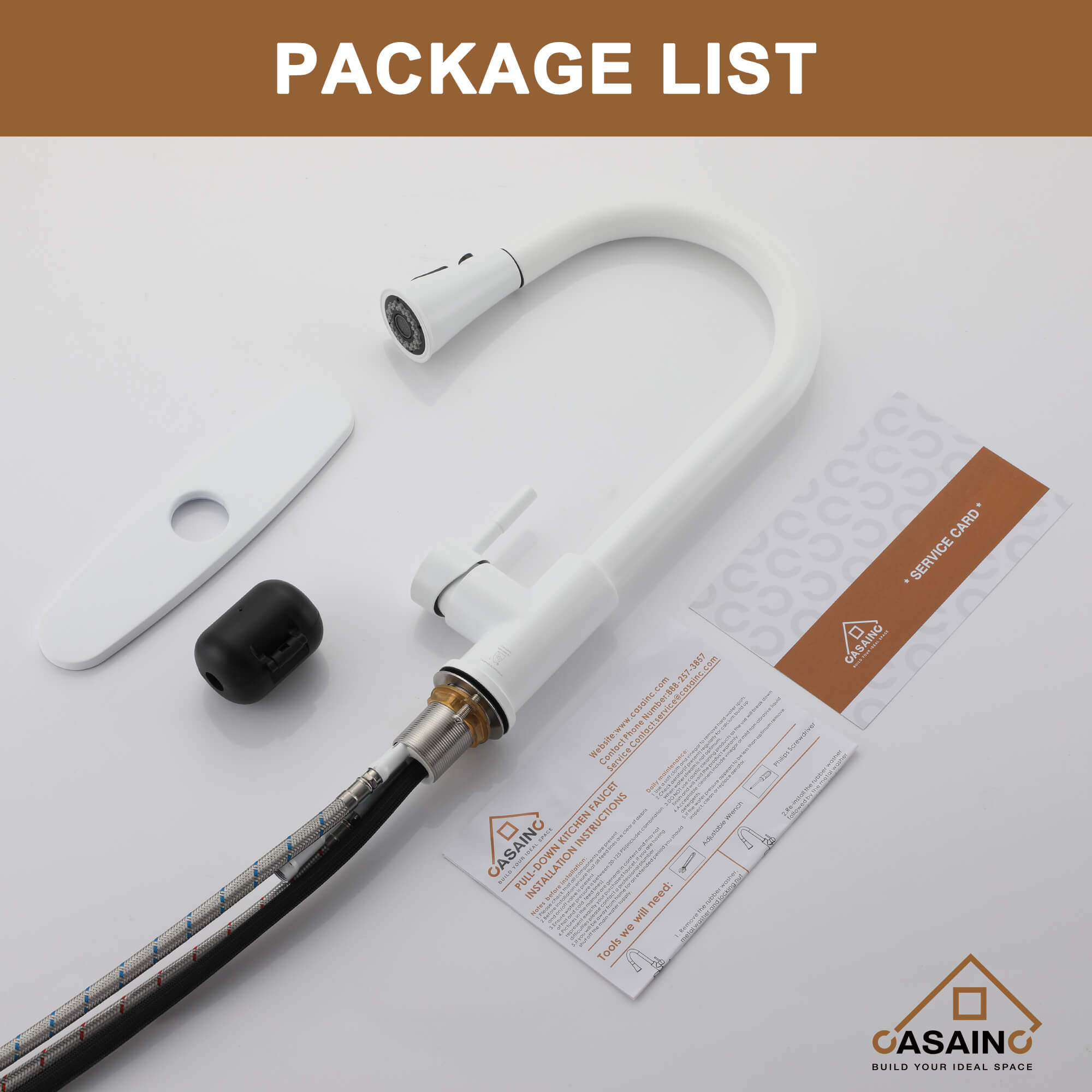 CASAINC 1.8GPM Pull-out Kitchen Faucet in Matte Black/White-CASAINC