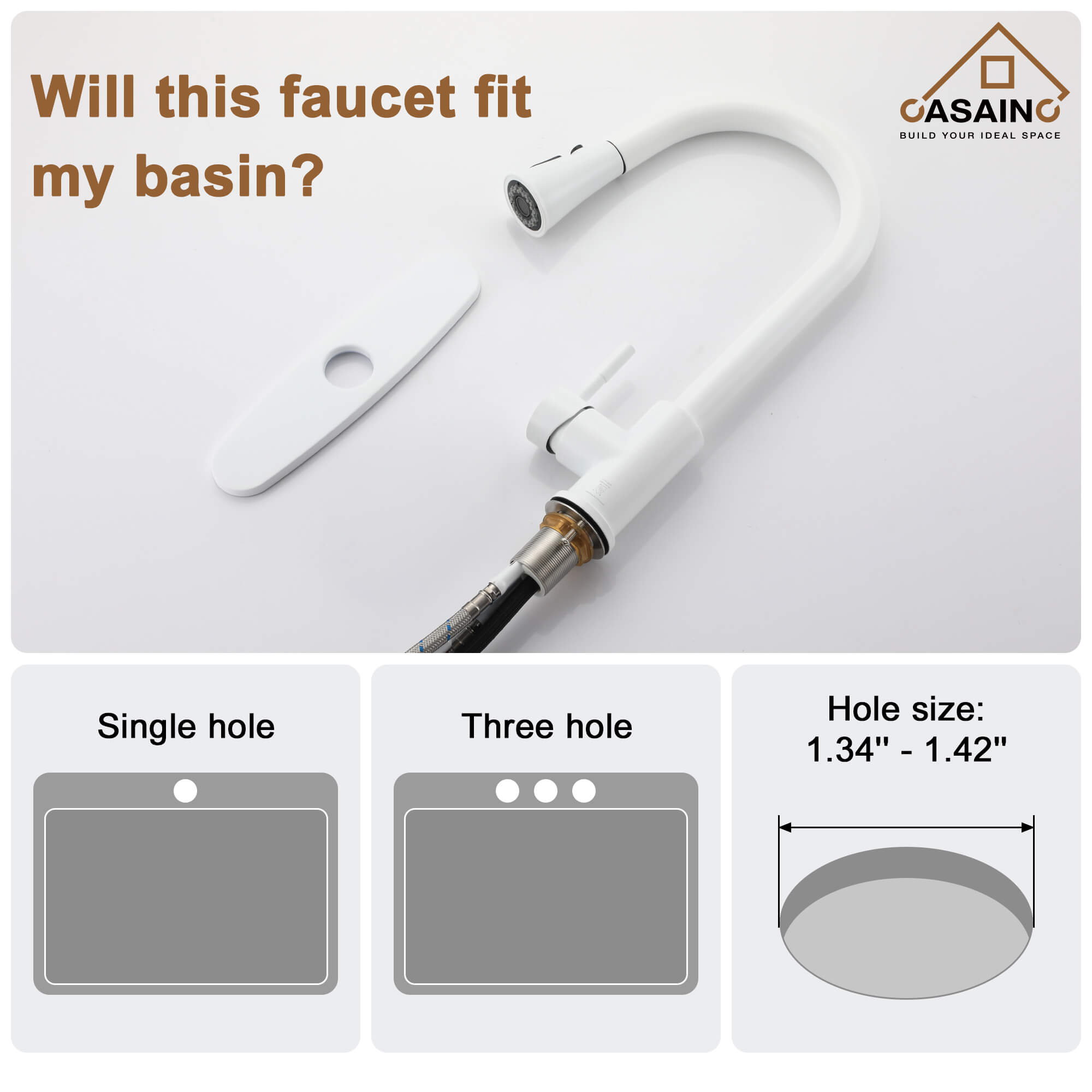 CASAINC 1.8GPM Pull-out Kitchen Faucet in Matte Black/White-CASAINC