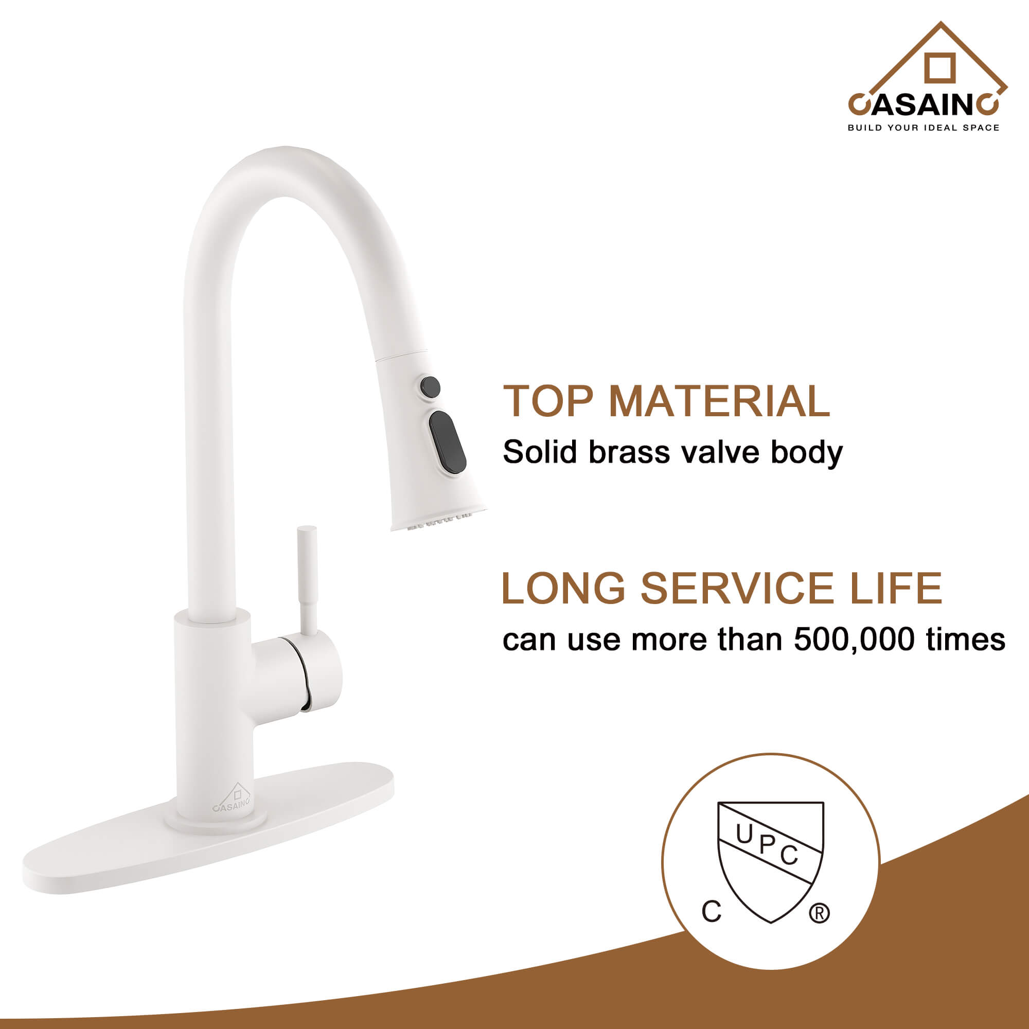 CASAINC 1.8GPM Pull-out Kitchen Faucet in Matte Black/White-CASAINC