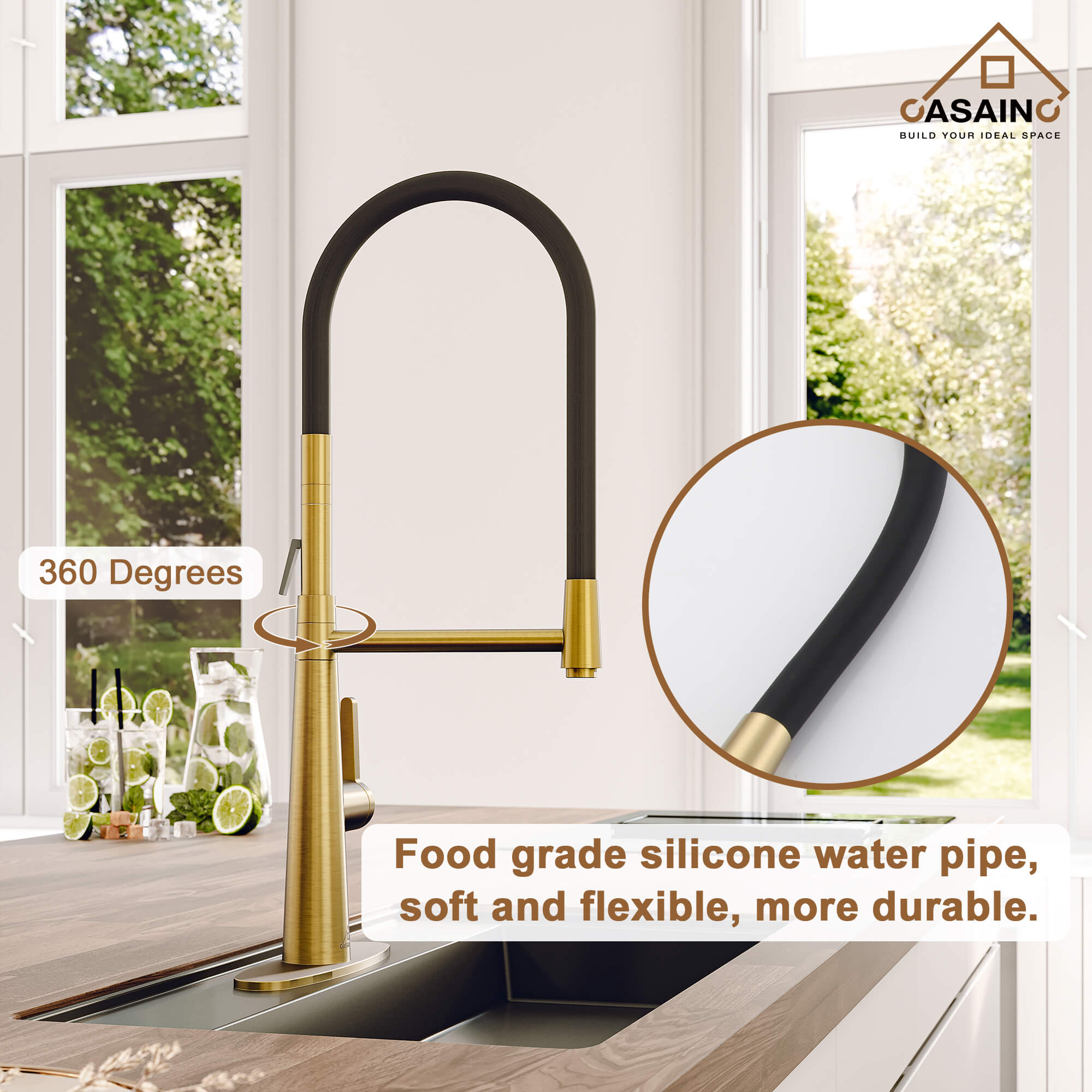 CASAINC 1.8GPM Silicone Kitchen Faucet in Brushed Nickel and More-CASAINC