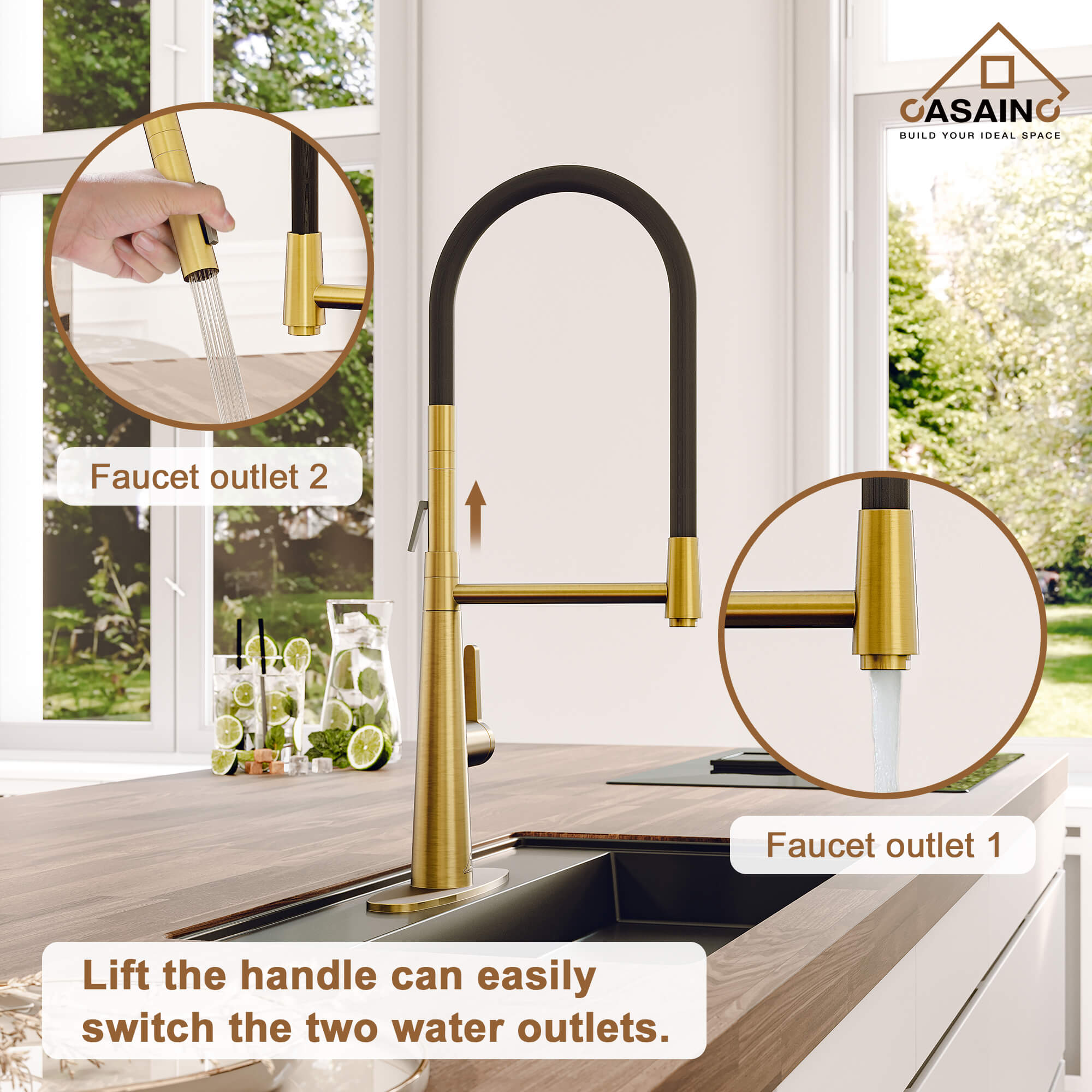 CASAINC 1.8GPM Silicone Kitchen Faucet in Brushed Nickel and More-CASAINC