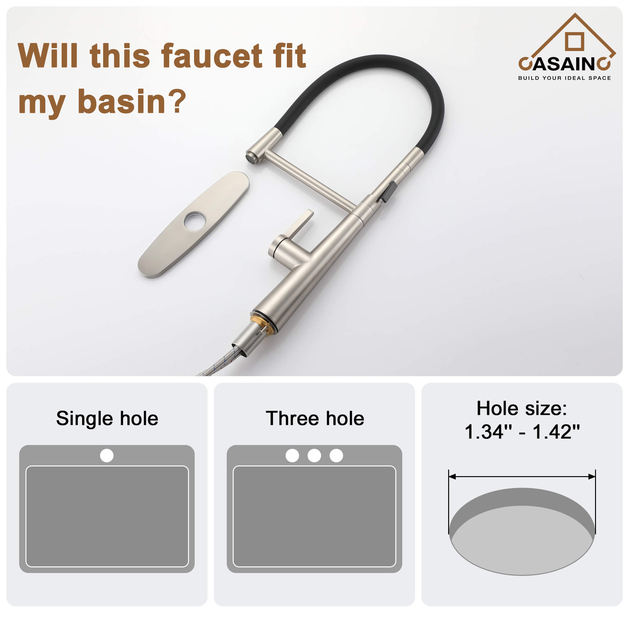 CASAINC 1.8GPM Silicone Kitchen Faucet in Brushed Nickel and More-CASAINC