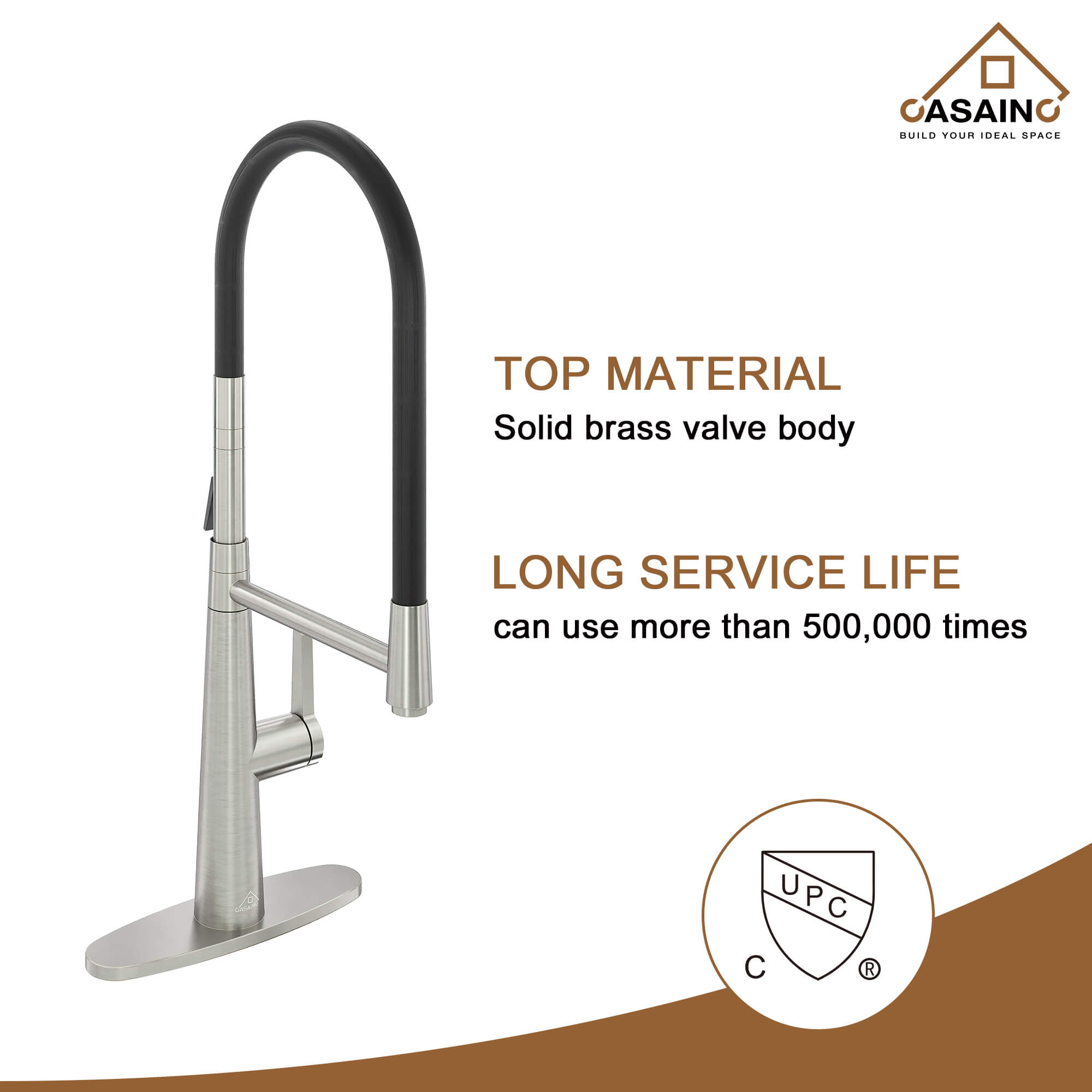 CASAINC 1.8GPM Silicone Kitchen Faucet in Brushed Nickel and More-CASAINC