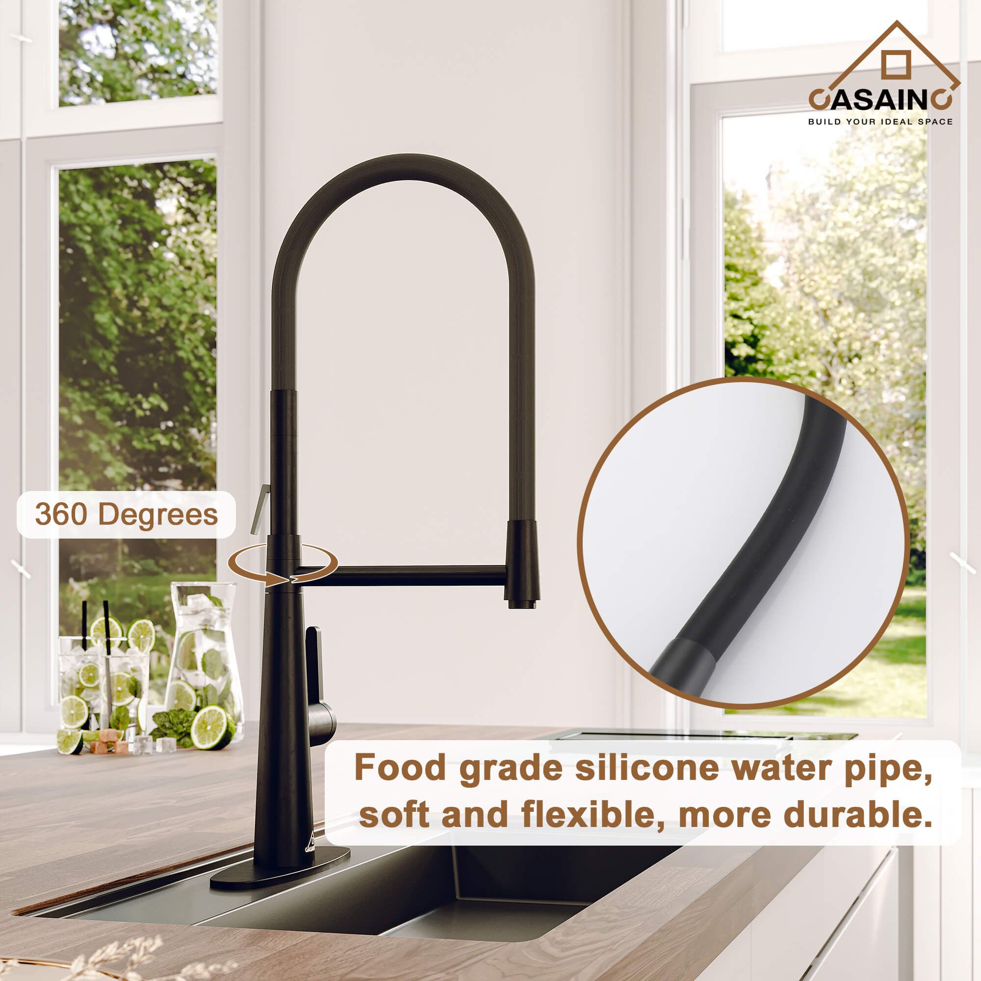 CASAINC 1.8GPM Silicone Kitchen Faucet in Brushed Nickel and More-CASAINC