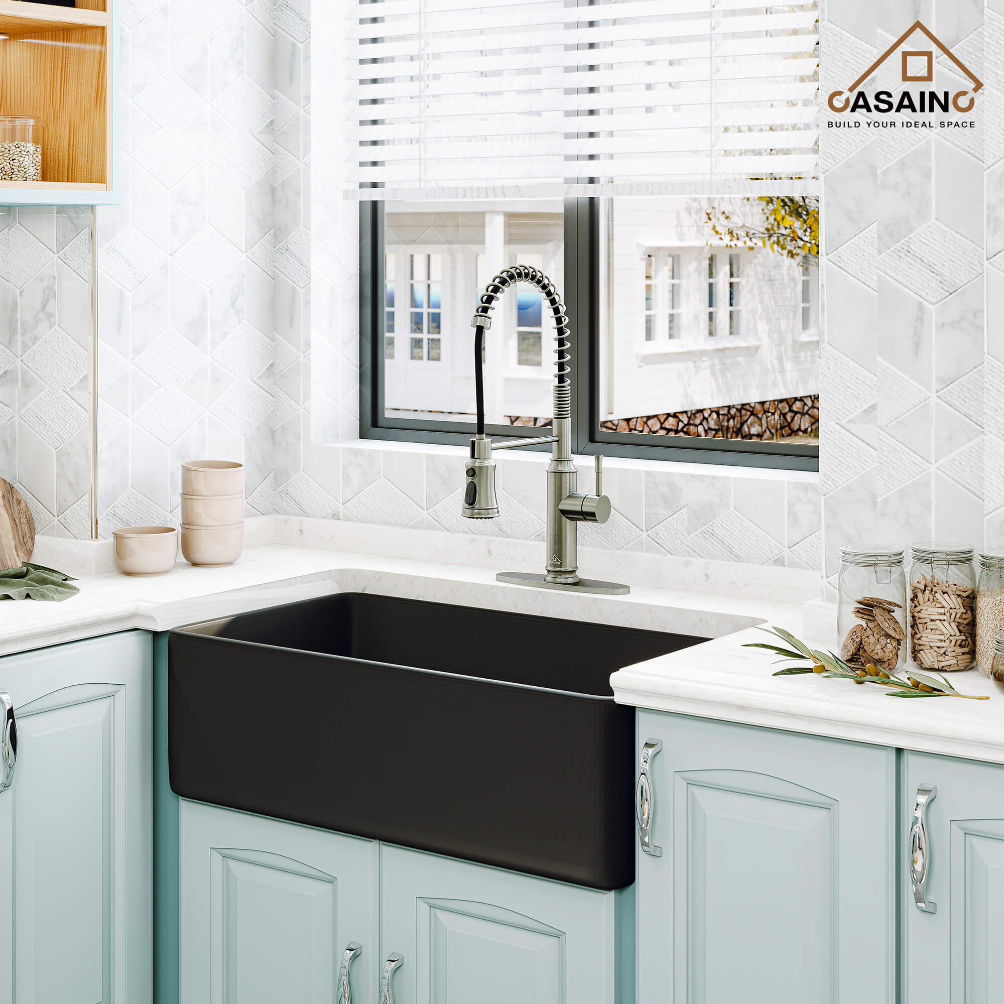 CASAINC pull down kitchen faucet with 1.8gpm spray head function switch in mattle black/brushed nickel-CASAINC