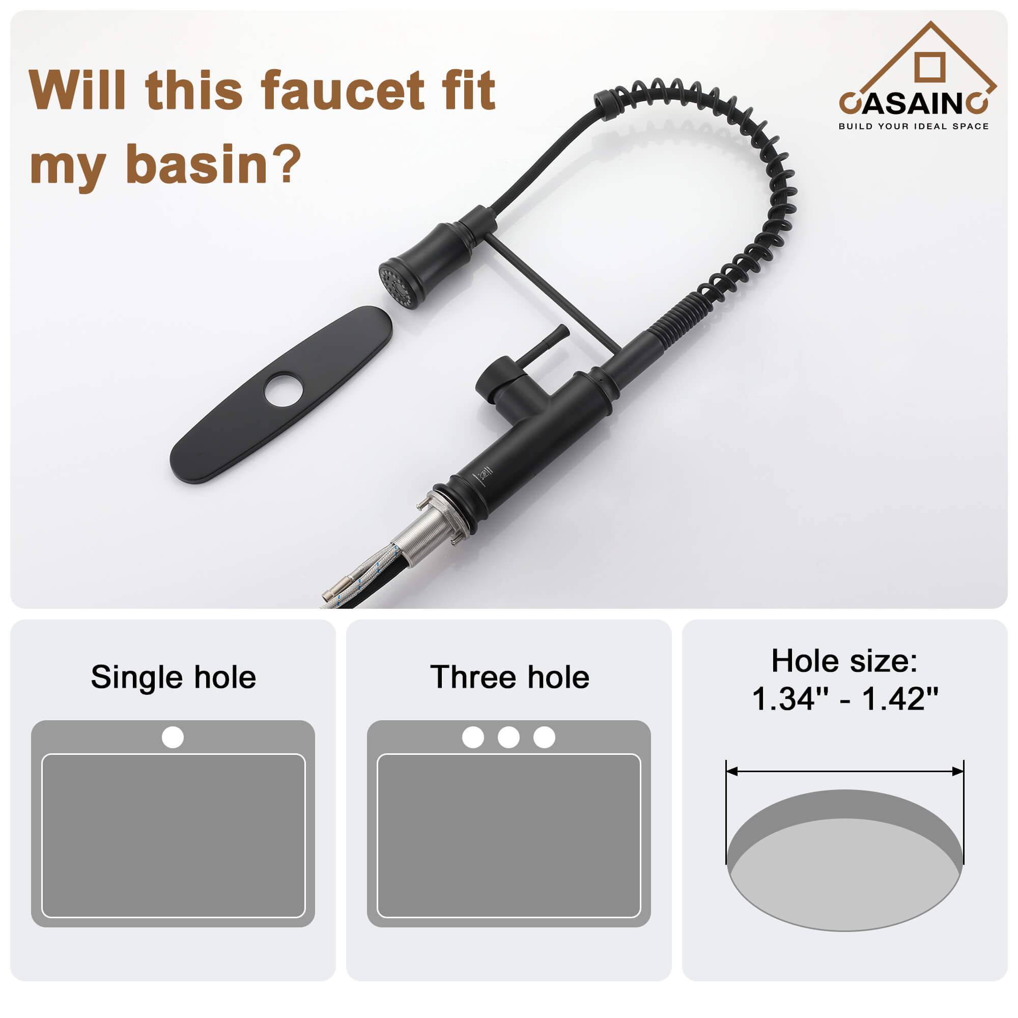 CASAINC pull down kitchen faucet with 1.8gpm spray head function switch in mattle black/brushed nickel-CASAINC