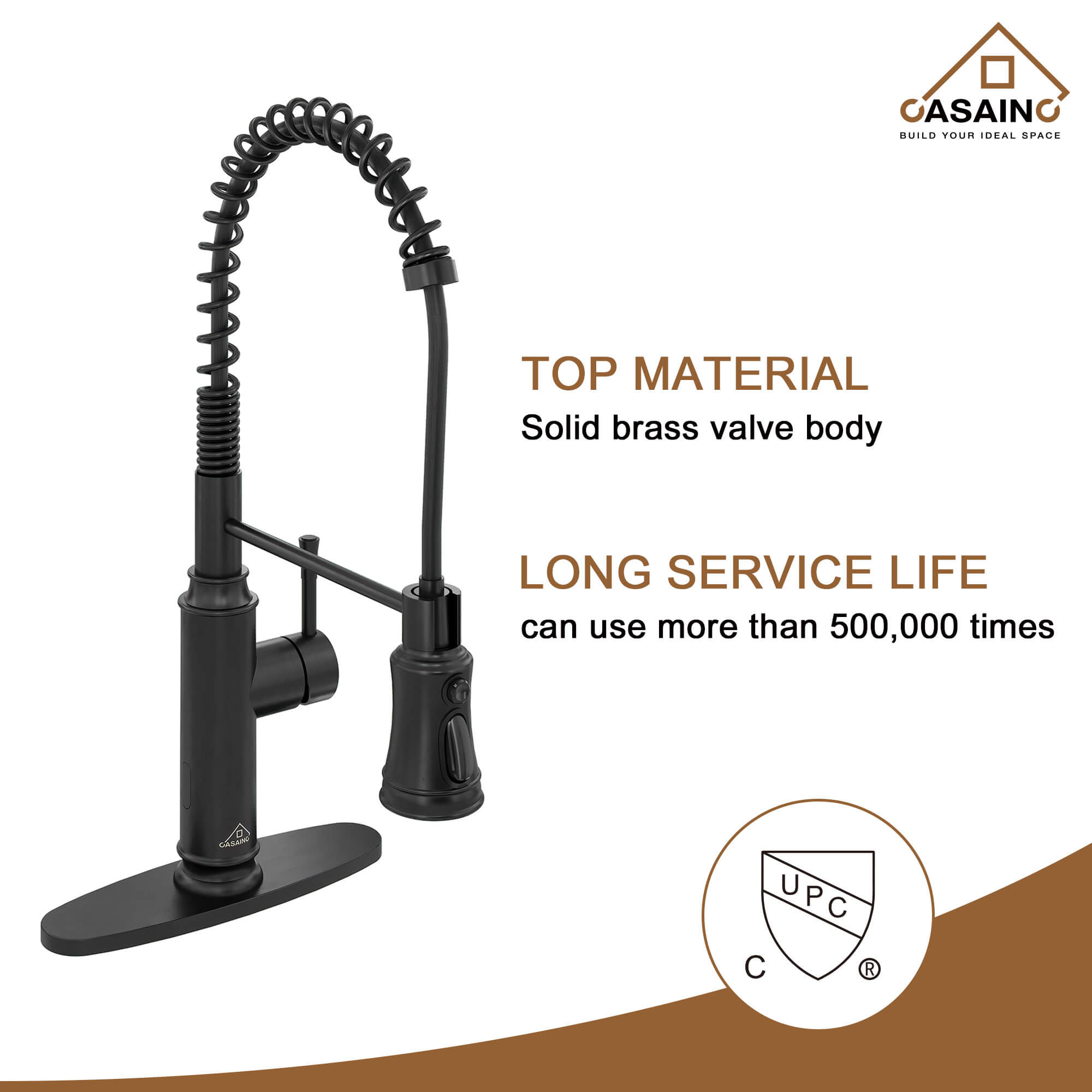 CASAINC pull down kitchen faucet with 1.8gpm spray head function switch in mattle black/brushed nickel-CASAINC