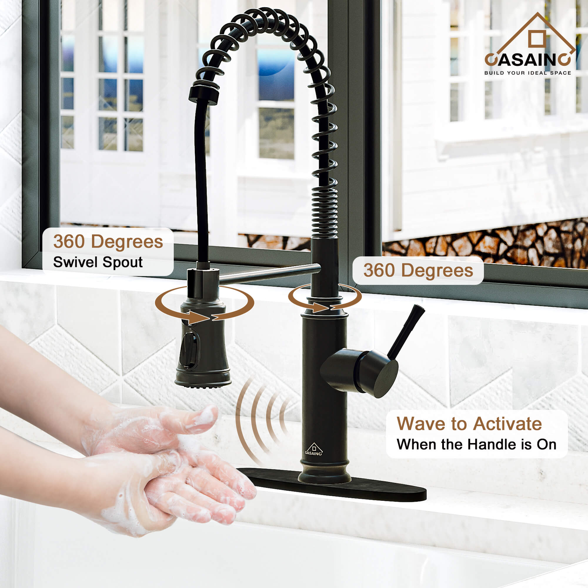 CASAINC pull down kitchen faucet with 1.8gpm spray head function switch in mattle black/brushed nickel-CASAINC