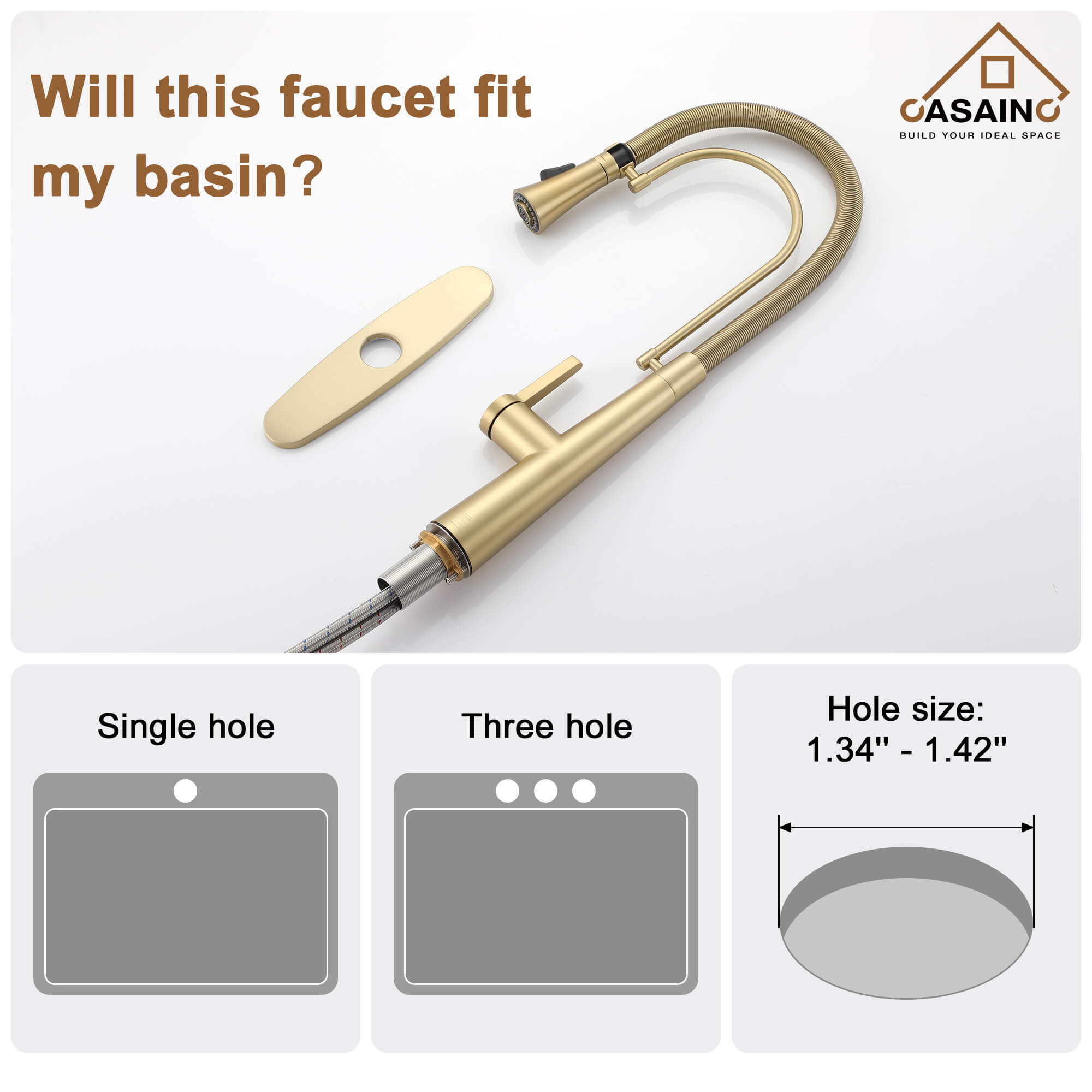 CASAINC 1.8GPM Two-function Spring Kitchen Faucet in Brushed Nickel/Gold and Black-CASAINC