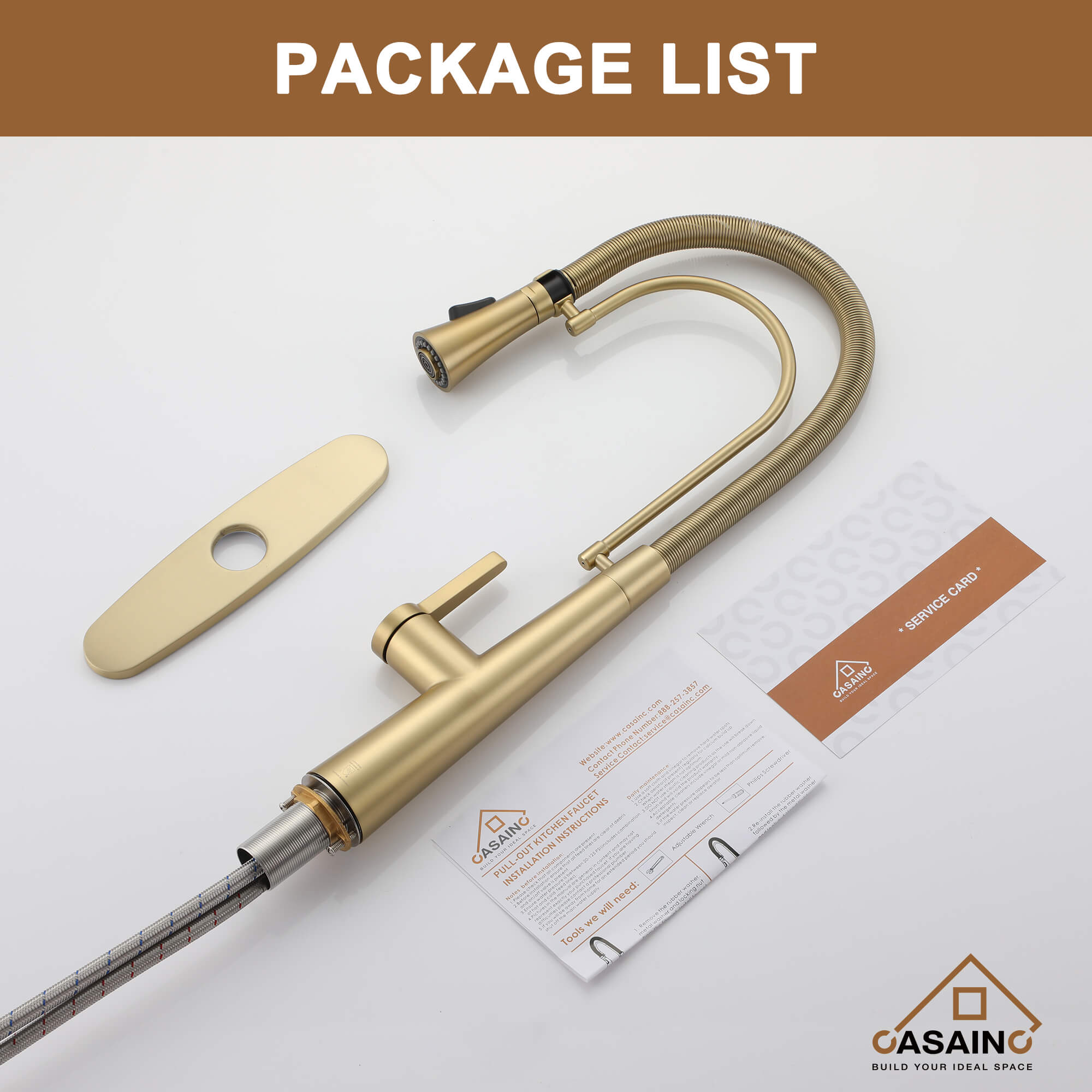 CASAINC 1.8GPM Two-function Spring Kitchen Faucet in Brushed Nickel/Gold and Black-CASAINC