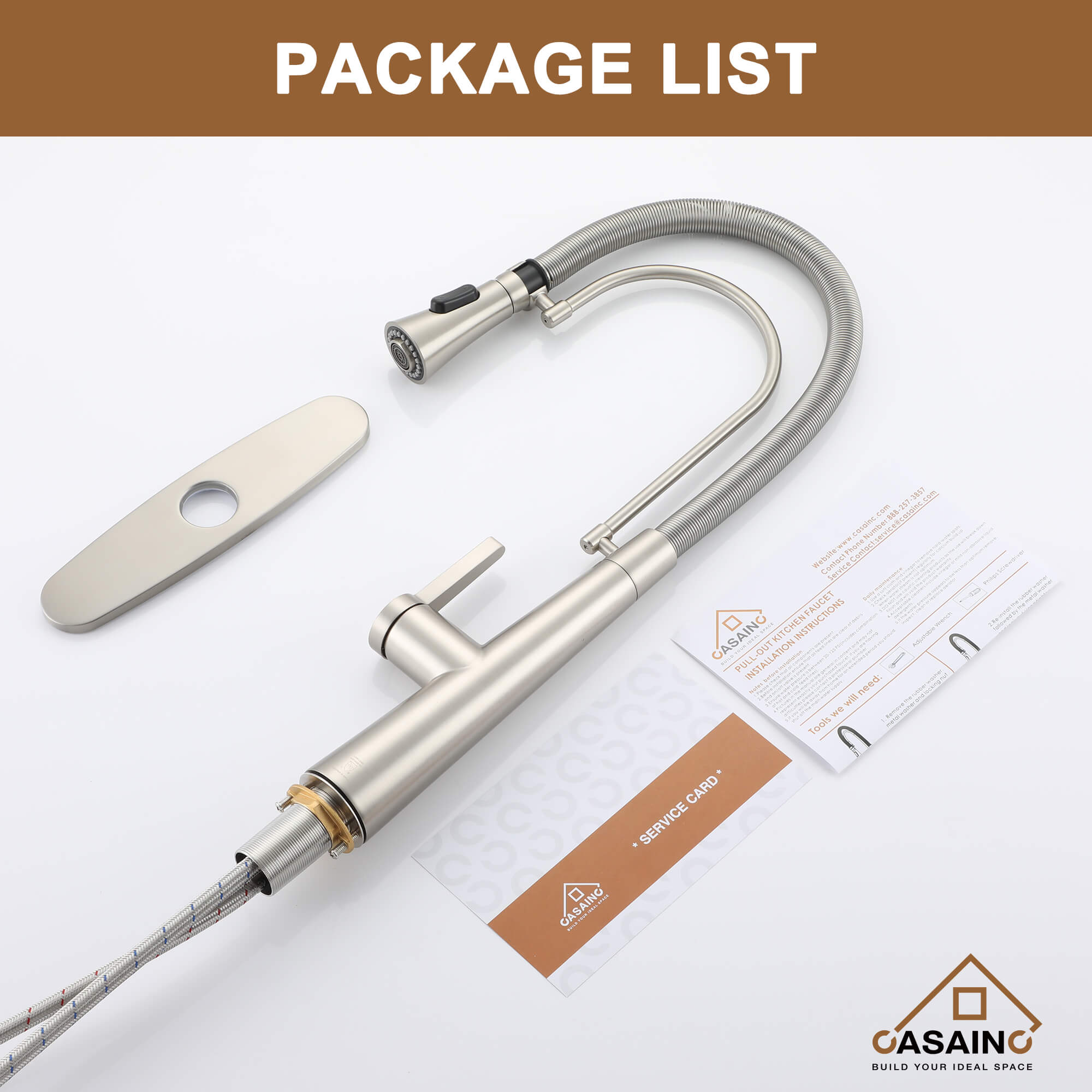 CASAINC 1.8GPM Two-function Spring Kitchen Faucet in Brushed Nickel/Gold and Black-CASAINC