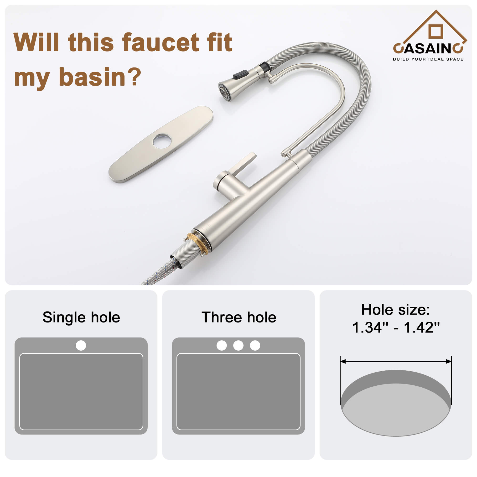 CASAINC 1.8GPM Two-function Spring Kitchen Faucet in Brushed Nickel/Gold and Black-CASAINC