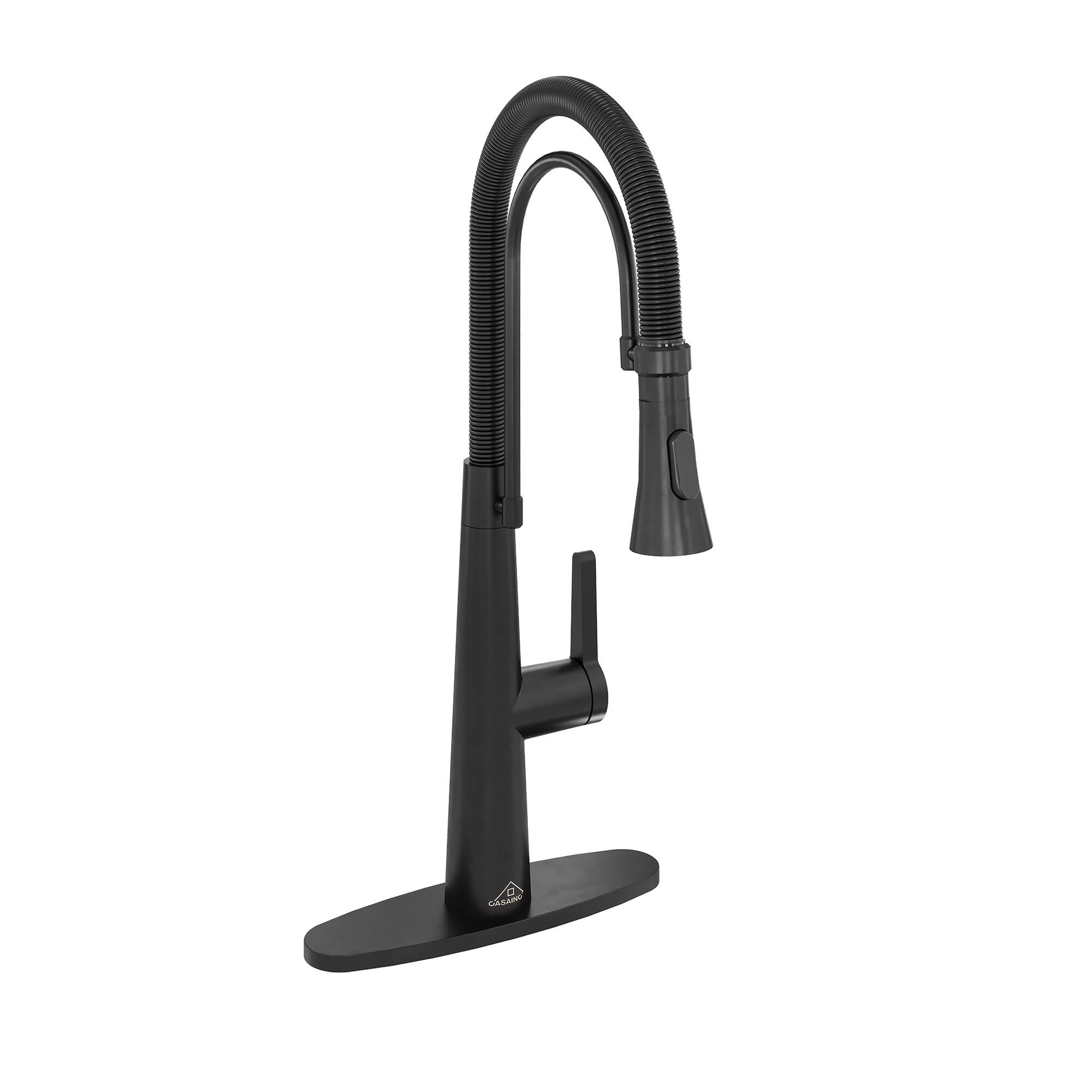 Single Handle Pull Down Spring Sprayer Kitchen Sink Faucet, Matt Black -  LIVINGbasics®