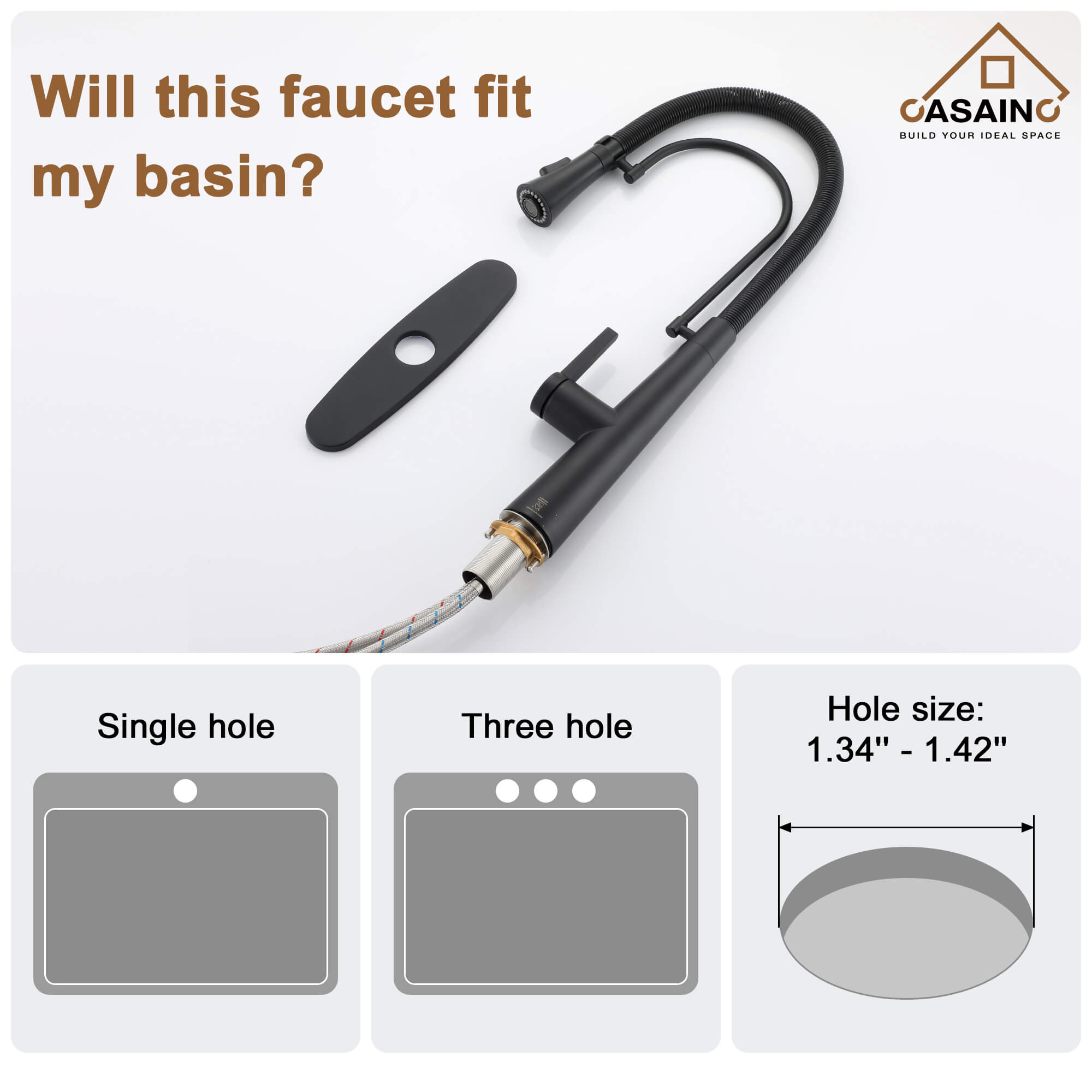 CASAINC 1.8GPM Two-function Spring Kitchen Faucet in Brushed Nickel/Gold and Black-CASAINC