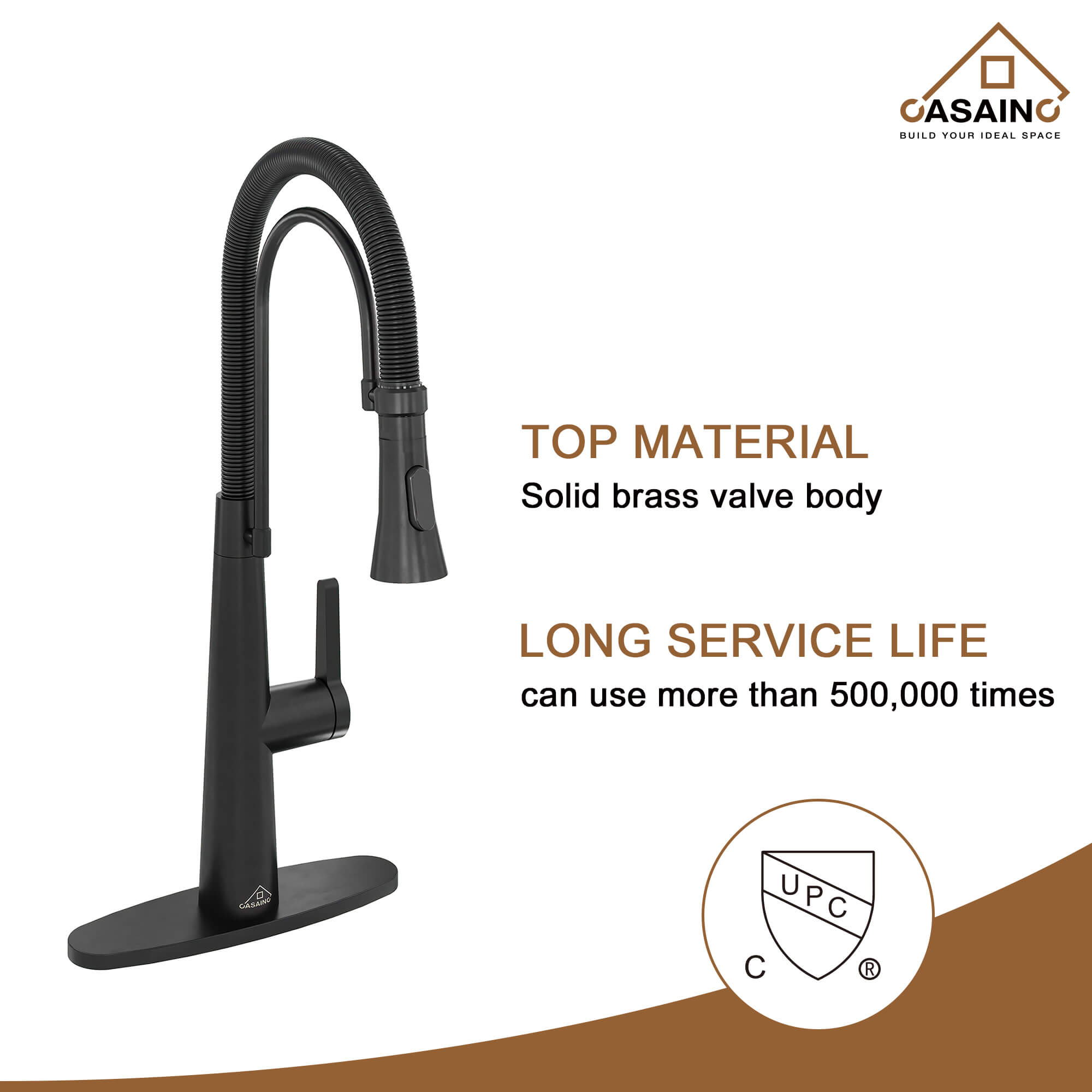 CASAINC 1.8GPM Two-function Spring Kitchen Faucet in Brushed Nickel/Gold and Black-CASAINC