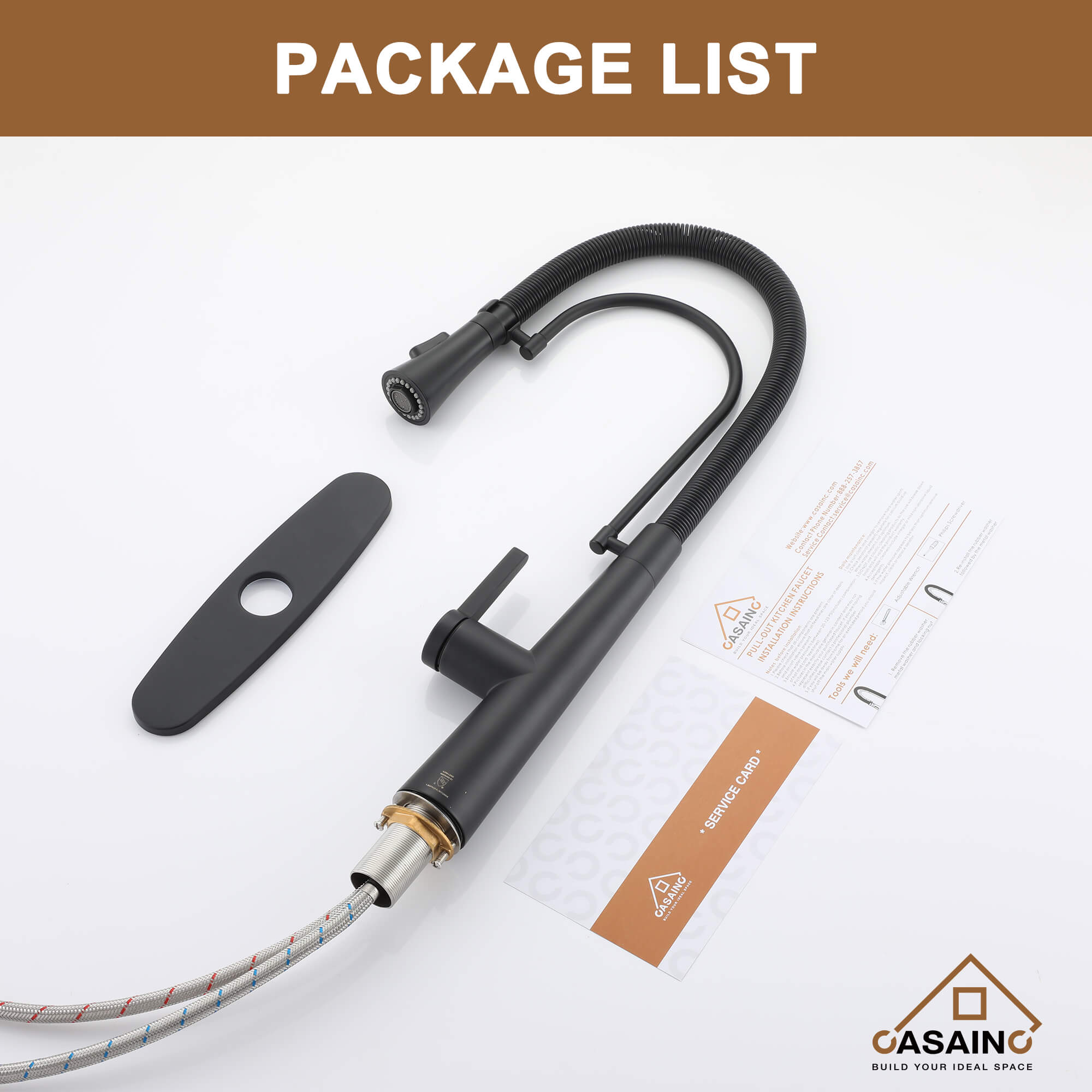 CASAINC 1.8GPM Two-function Spring Kitchen Faucet in Brushed Nickel/Gold and Black-CASAINC