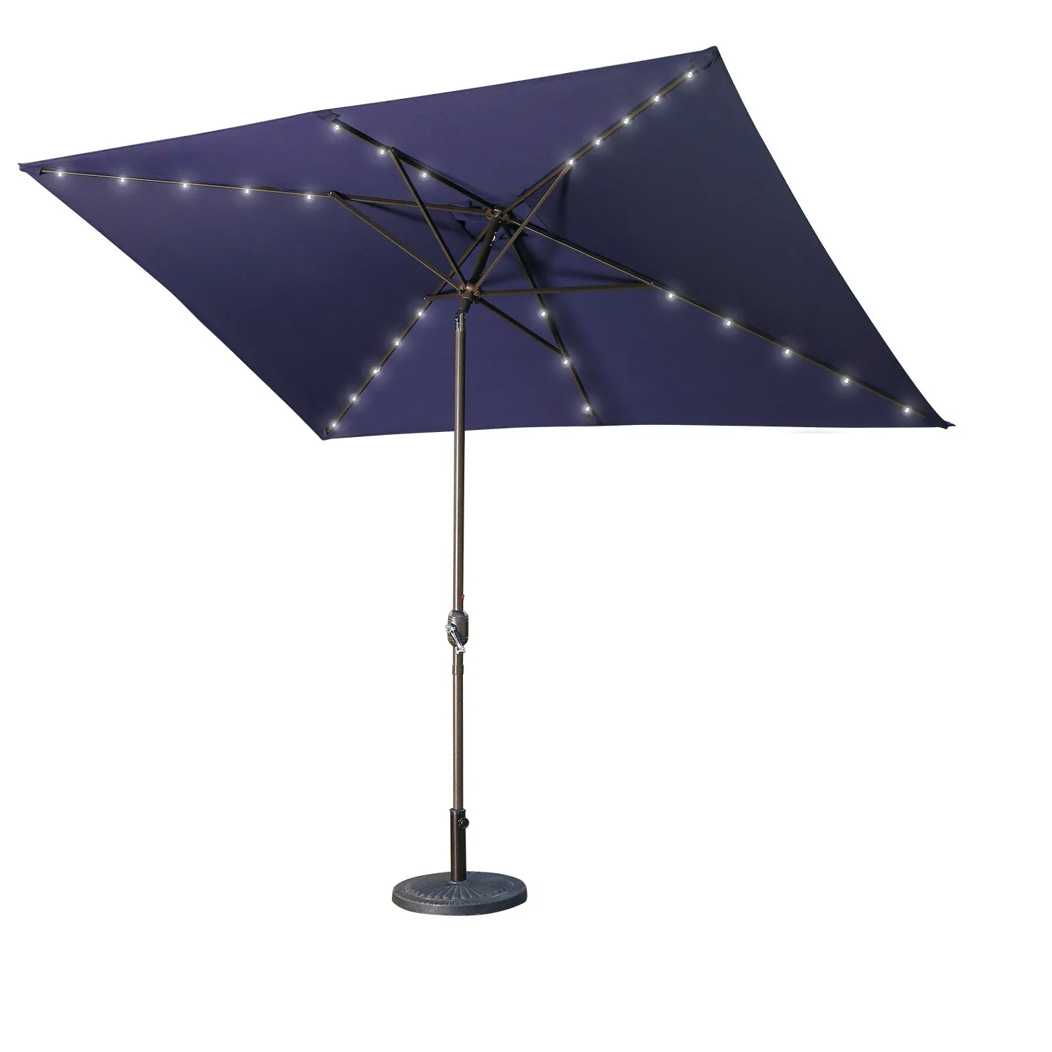CASAINC 10Ft Rectangular Outdoor Umbrella with 26 LED Lights in Navy Blue