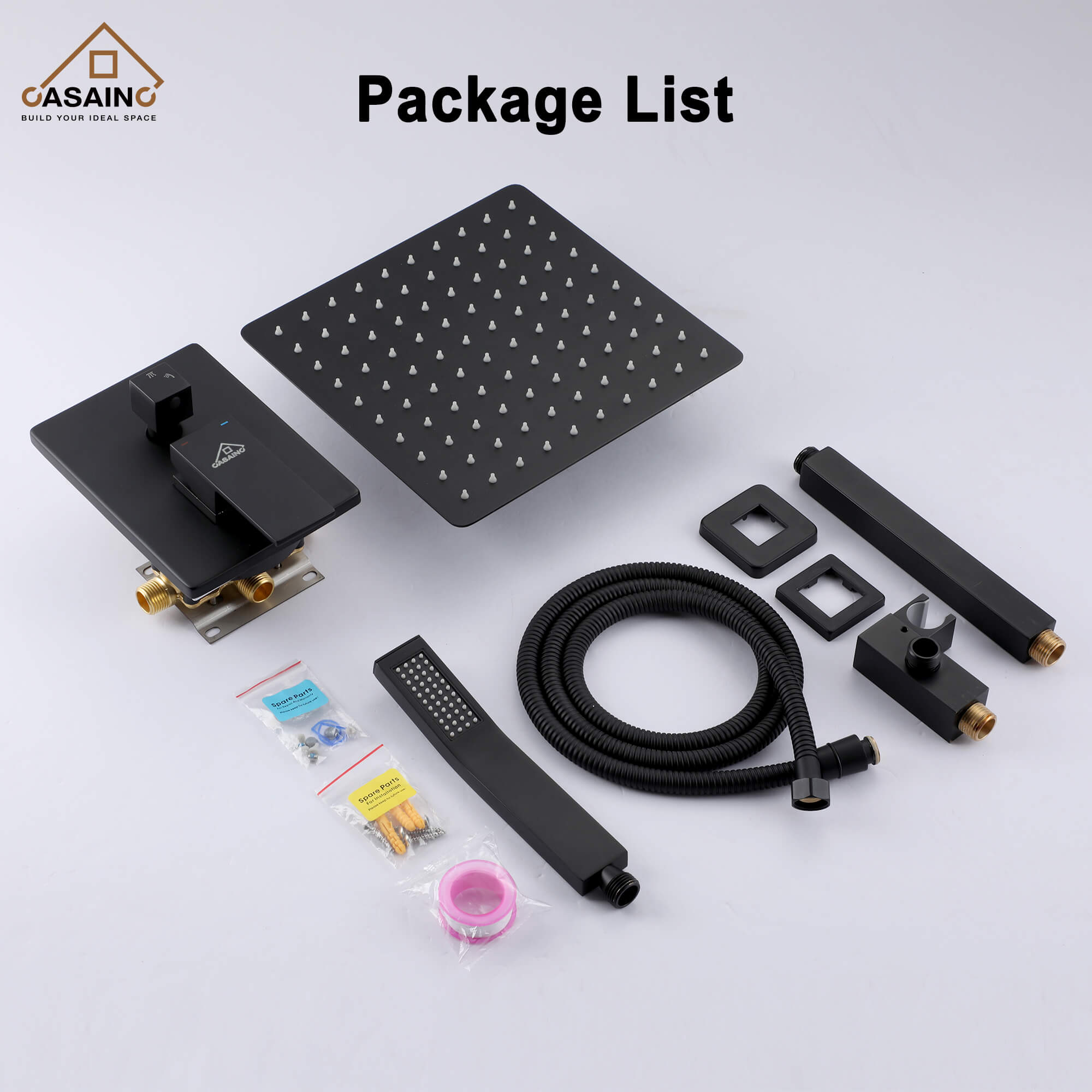 CASAINC Wall-Mounted/Ceiling-Mounted 2-Function Shower System with Handheld Shower in Matte Black