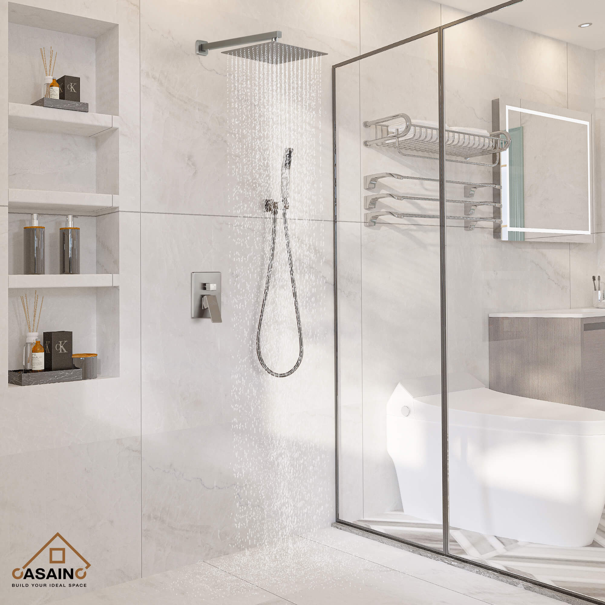 CASAINC 2-Function Shower System with Handheld Shower in Brushed Nickel/Matte Black