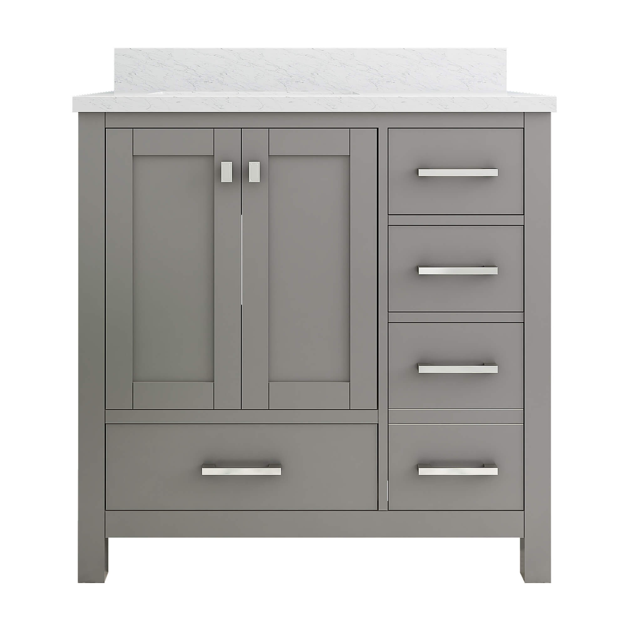 CASAINC 36 x 22 x 35.4 in. Solid Wood Bath Vanity with Carrara White Marble Countertop in Gray/White