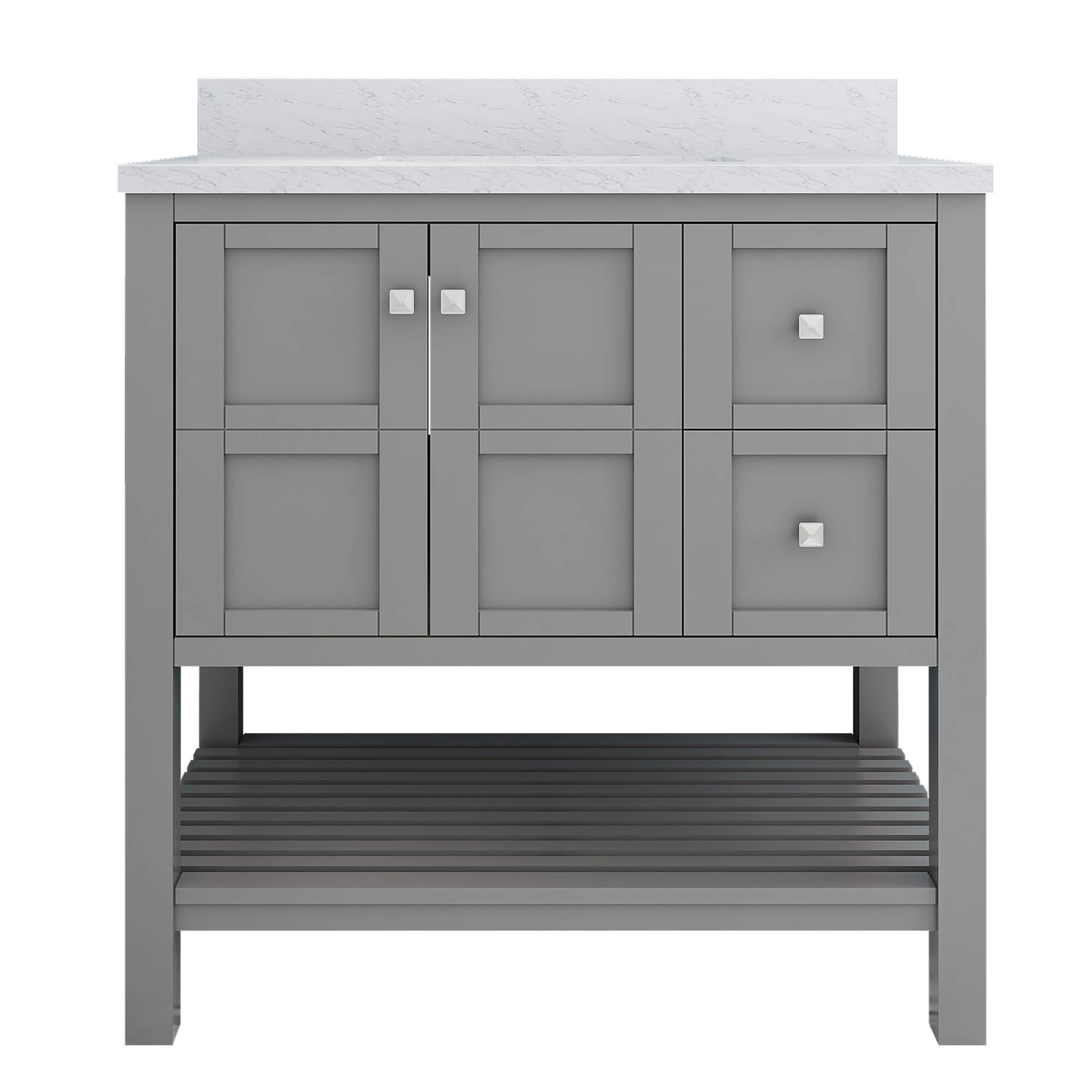 CASAINC 36 X 22 X 35.4 In. Solid Wood Bath Vanity With Carrara White ...