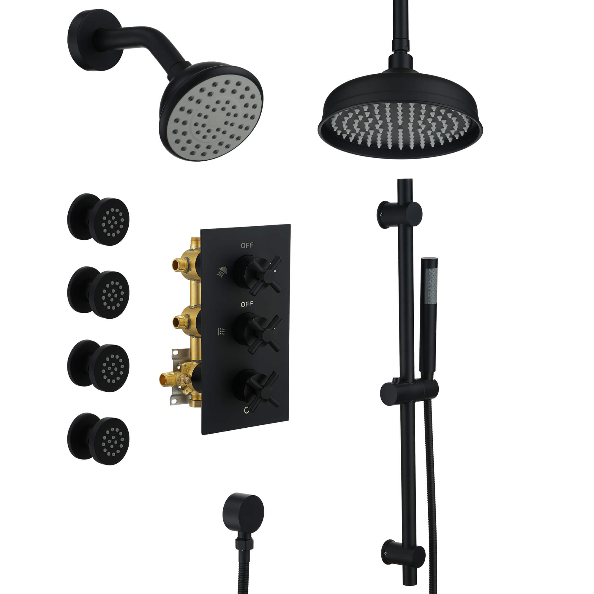 CASAINC 8" Multifunctional Shower System with Sliding Bar & Handheld Shower & 4 Body Sprays 