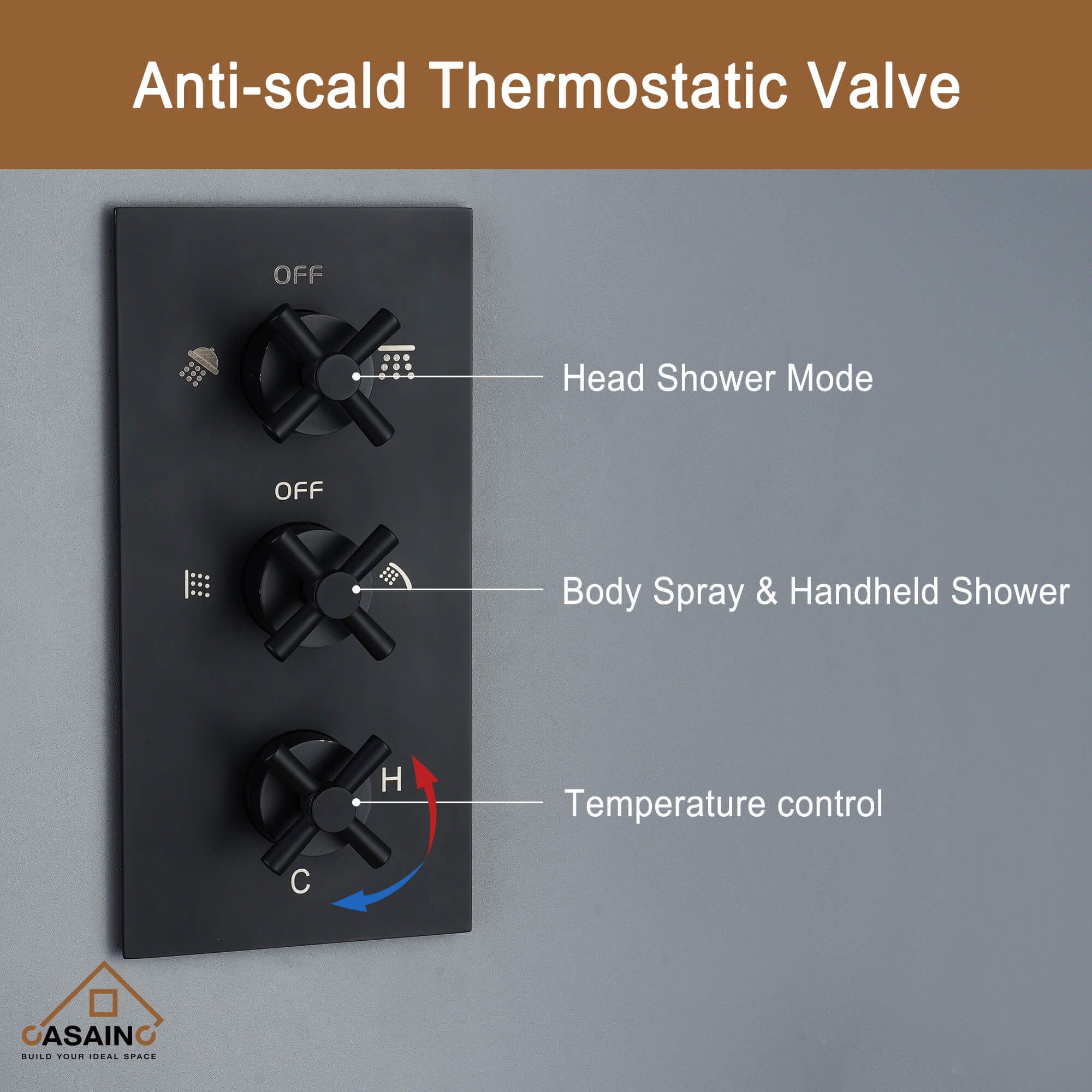 CASAINC 8" Multifunctional Shower System with Sliding Bar & Handheld Shower & 4 Body Sprays 