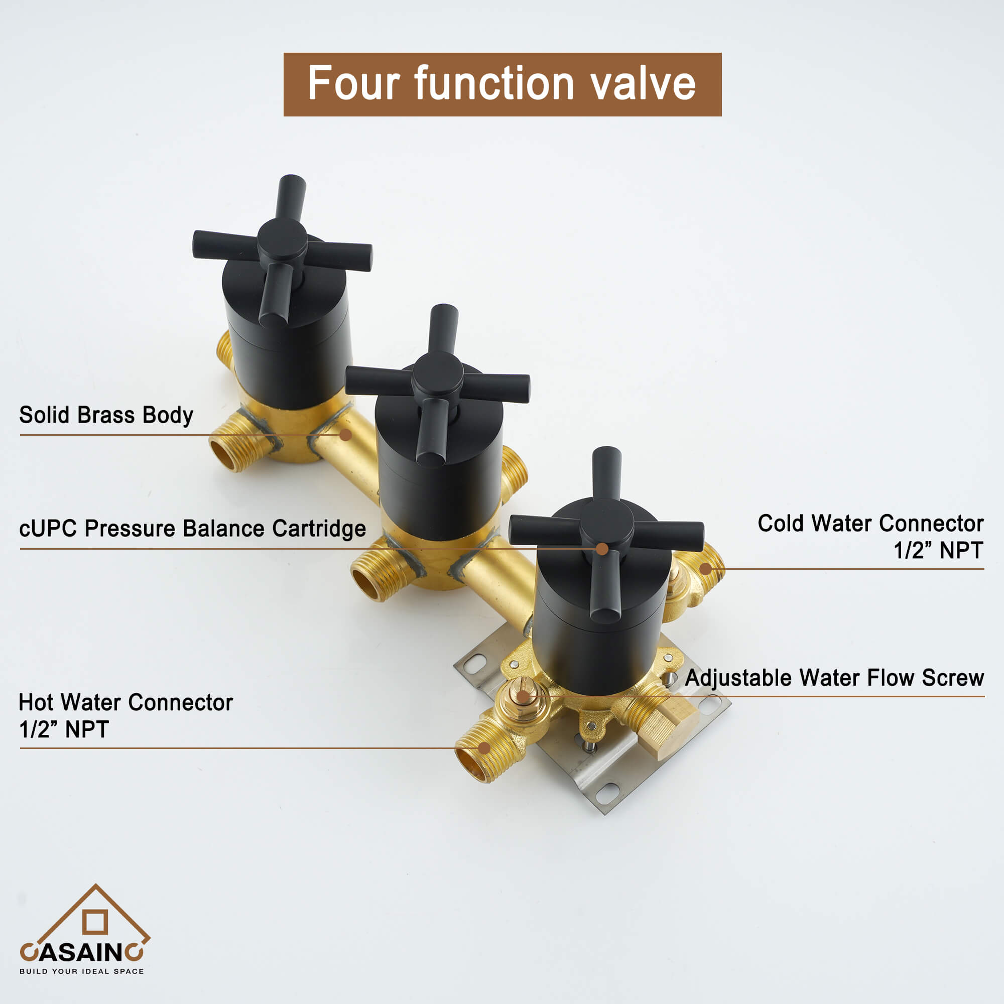 CASAINC 8" Multifunctional Shower System with Sliding Bar & Handheld Shower & 4 Body Sprays 