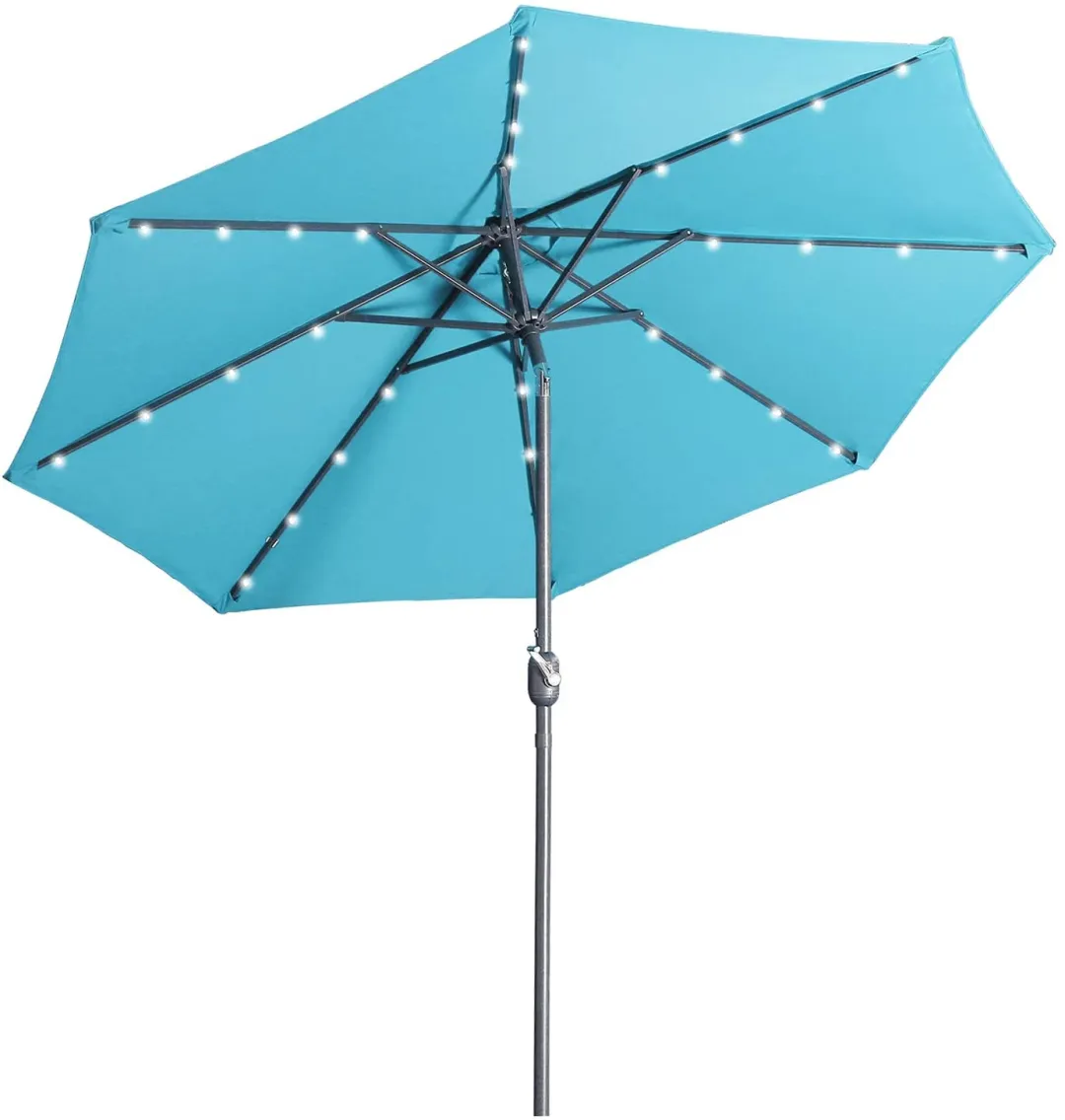 CASAINC 9Ft Patio Umbrella with 32 LED Solar Lights in Lake Blue