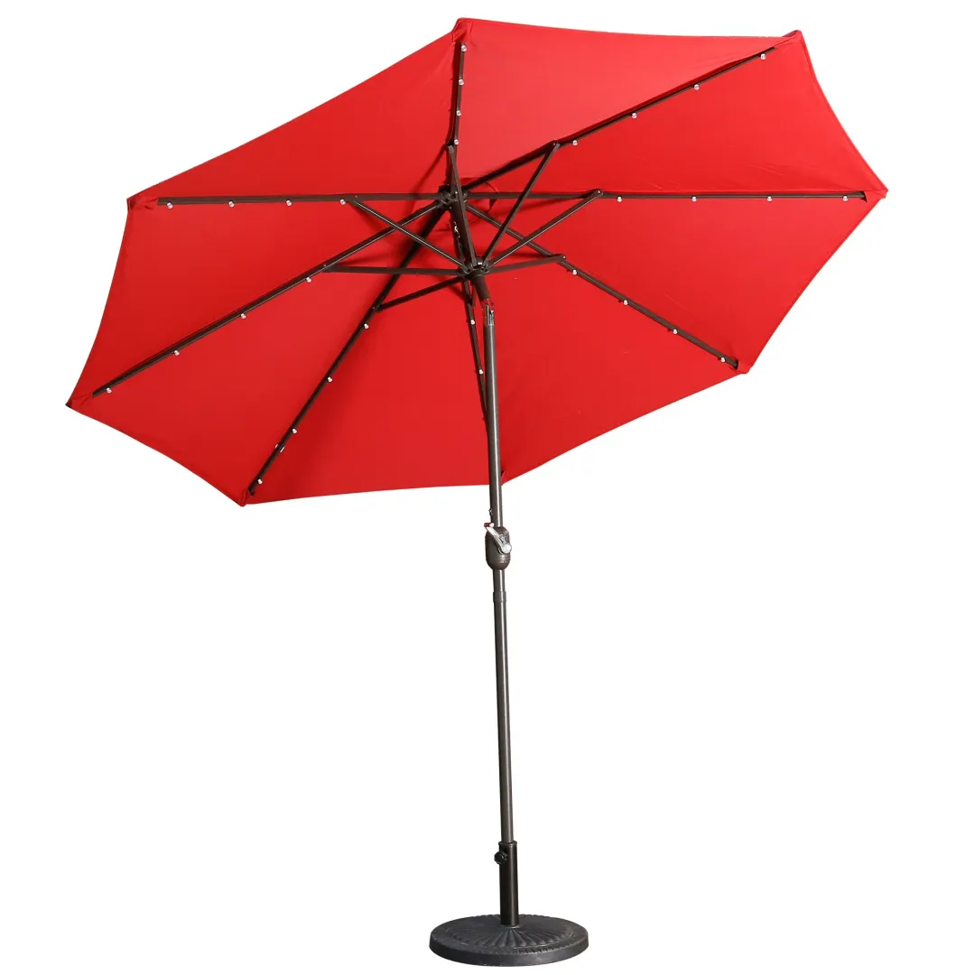 CASAINC 9Ft Patio Umbrella with 32 LED Solar Lights in Red