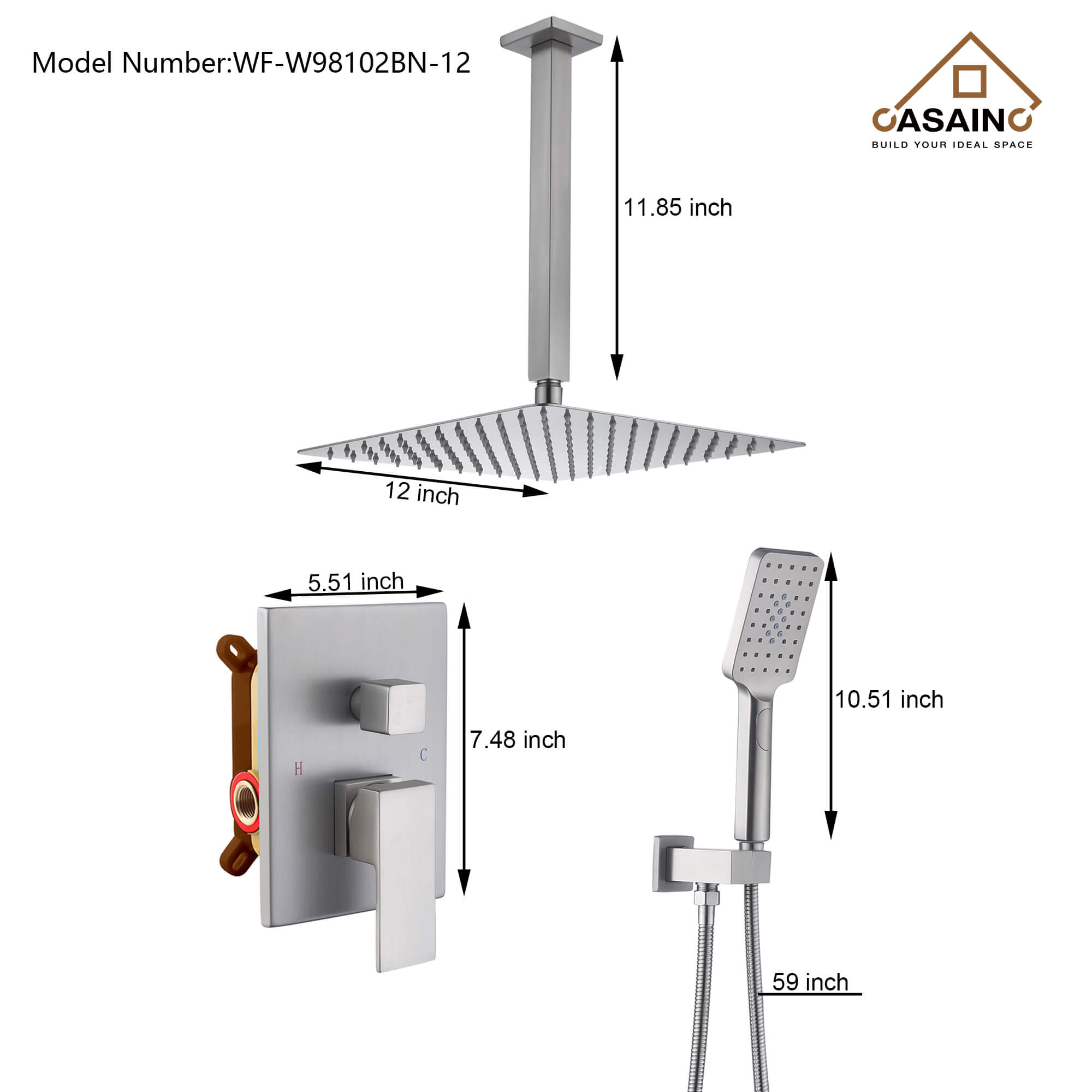 CASAINC Shower Systems with Rain Shower and Handheld  -CASAINC