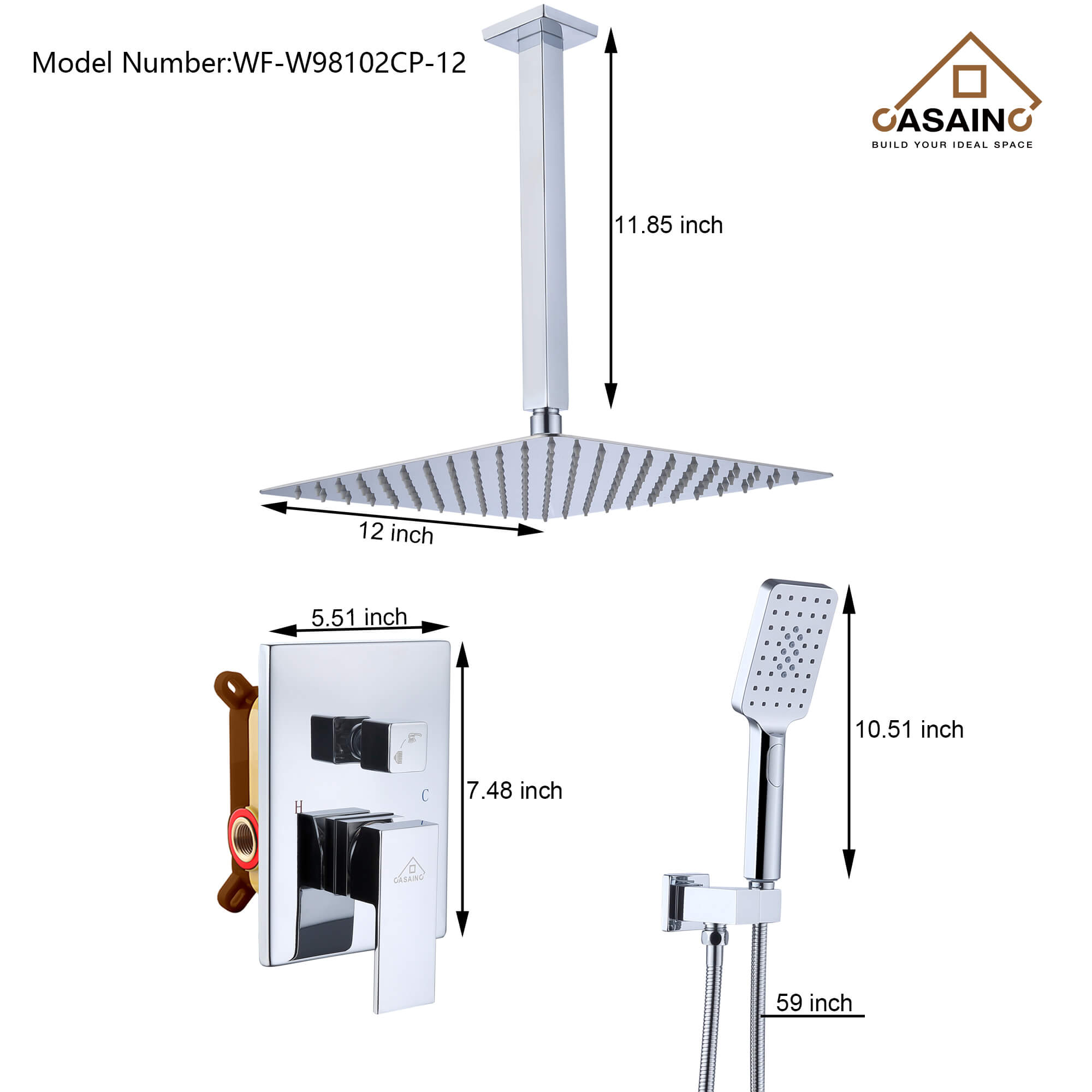 CASAINC Shower Systems with Rain Shower and Handheld  -CASAINC