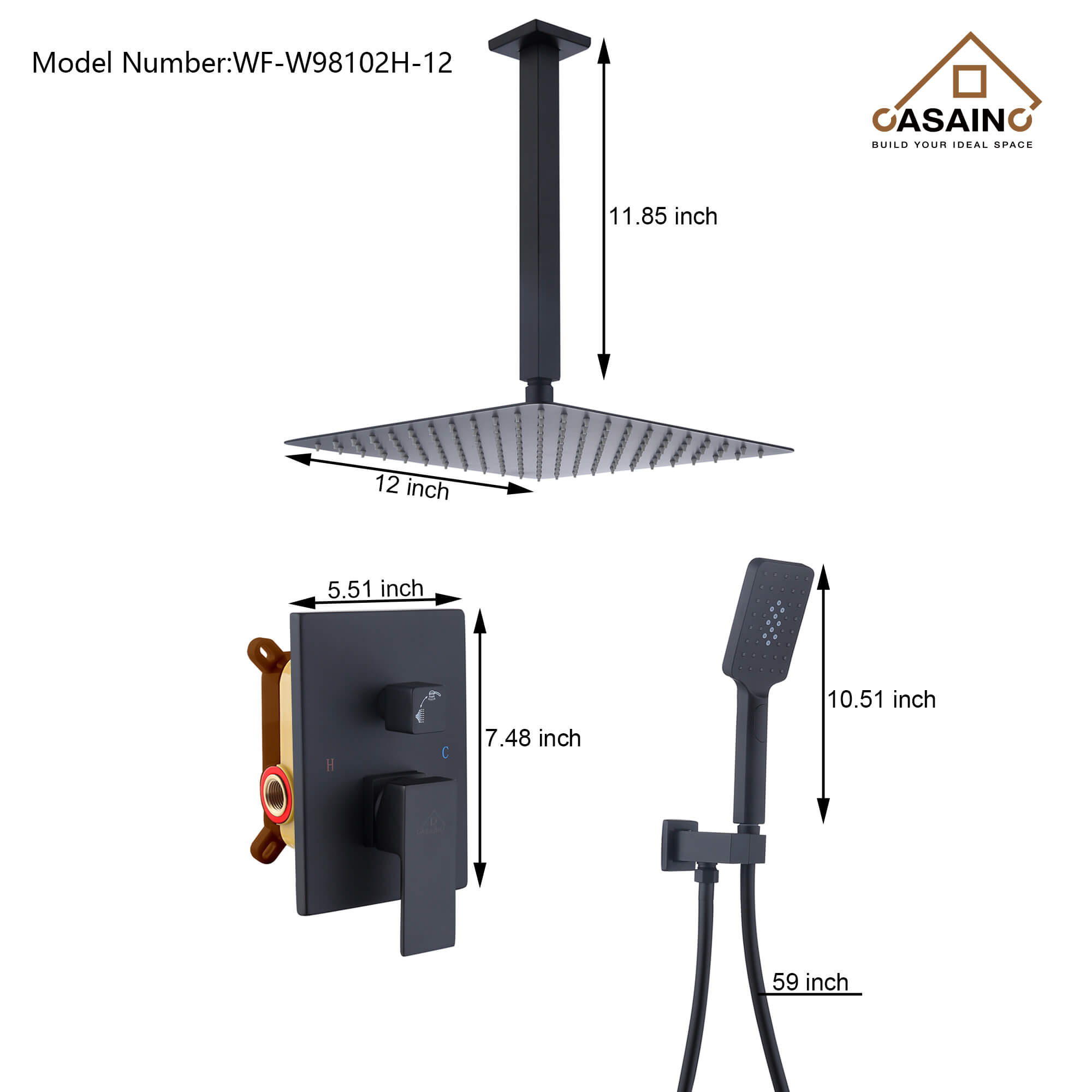 CASAINC Shower Systems with Rain Shower and Handheld  -CASAINC