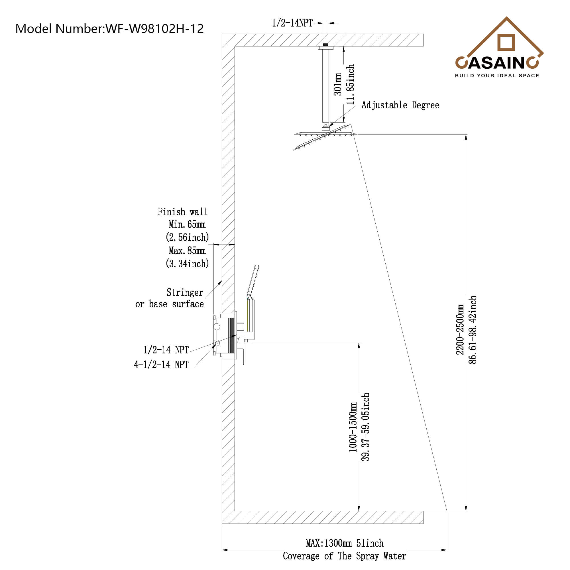 CASAINC Shower Systems with Rain Shower and Handheld  -CASAINC