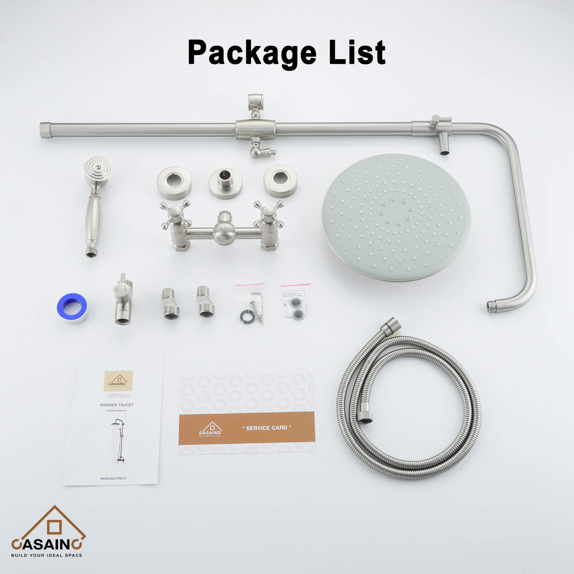 CASAINC Exposed Pipe 10-in Rainfall Shower System with Handheld Shower