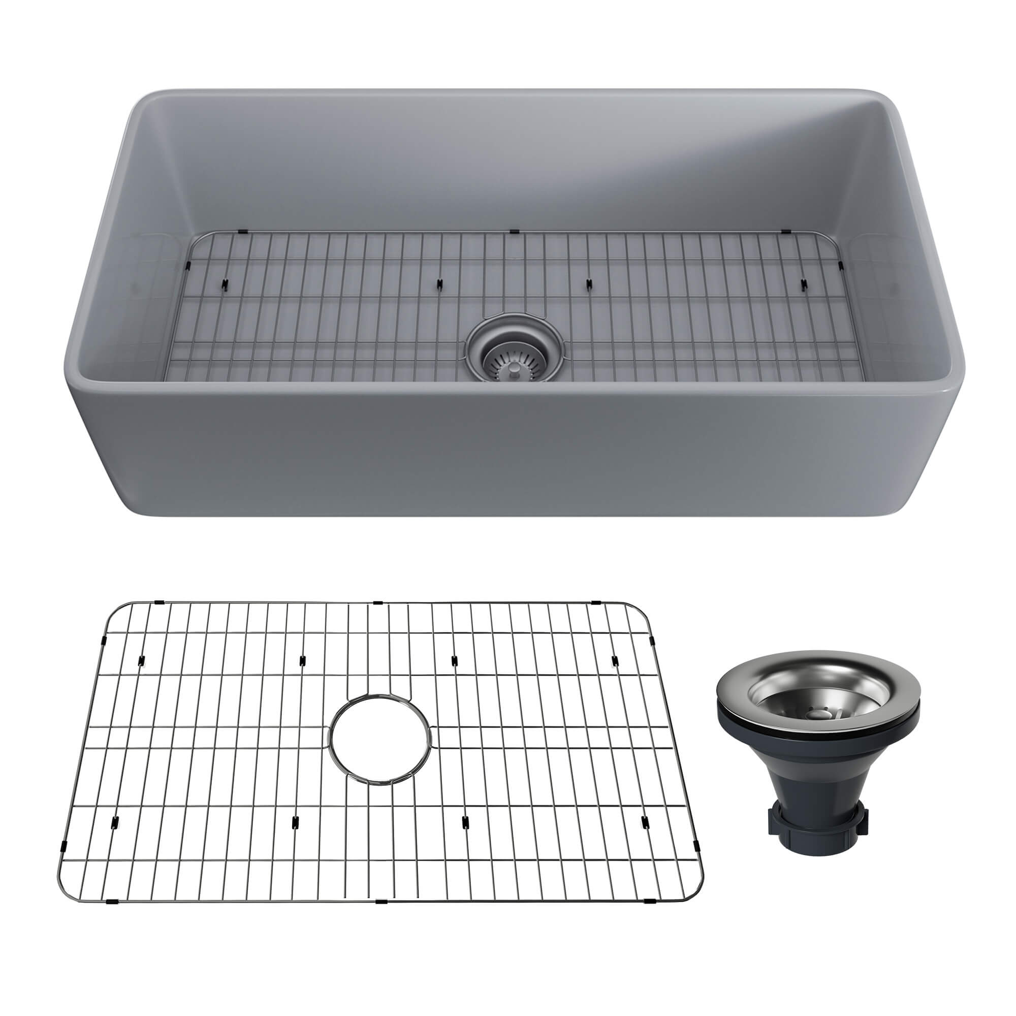CASAINC Fireclay 36 in. Single Bowl Farmhouse Apron Kitchen Sink with Bottom Grid and Strainers With cUPC Certified, in White Glossy/Matte Black/Matte Gray