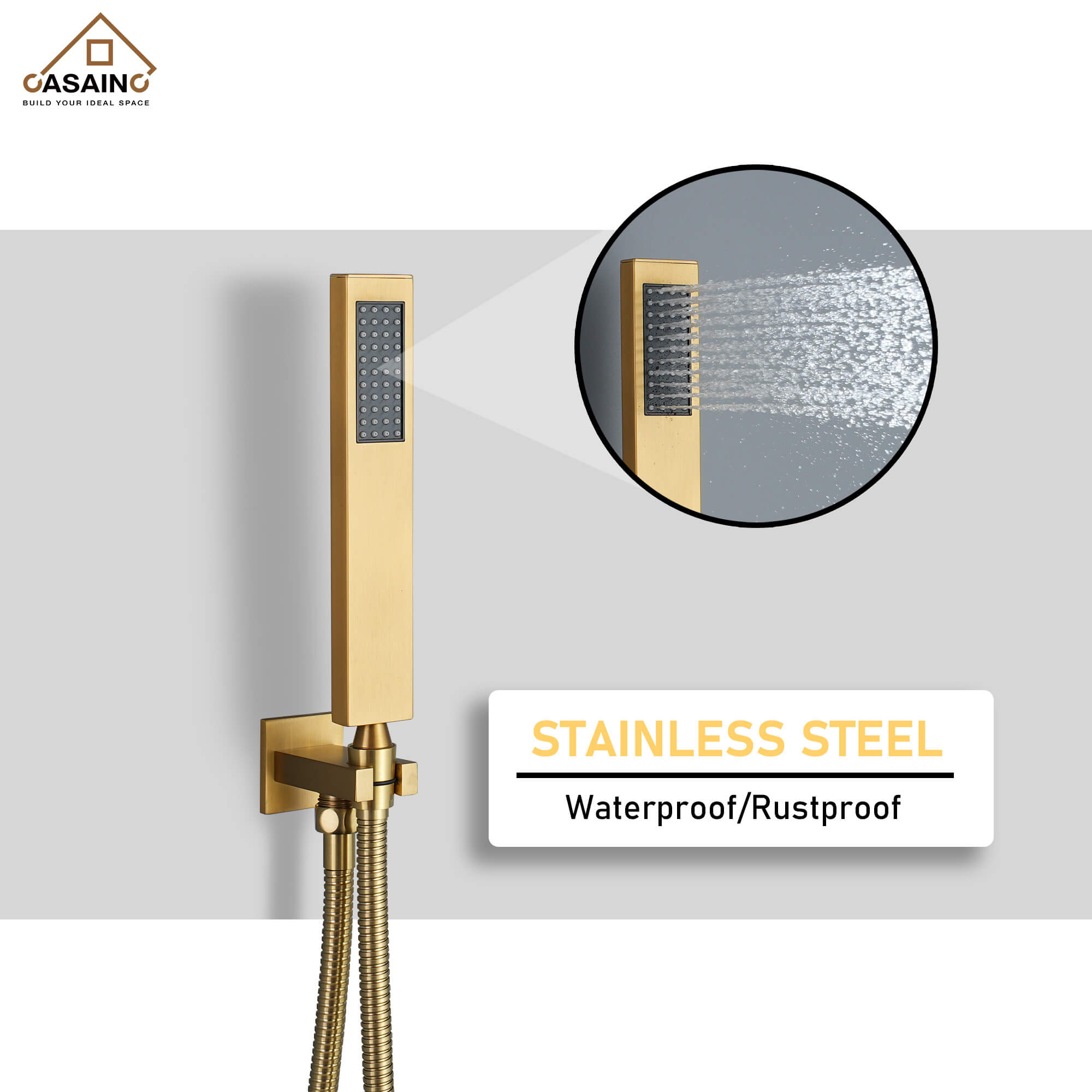 CASAINC Luxury 12 in. Thermostatic Wall Mounted Rainfall Shower Faucet Dual Shower Heads System With 6 Body Jets