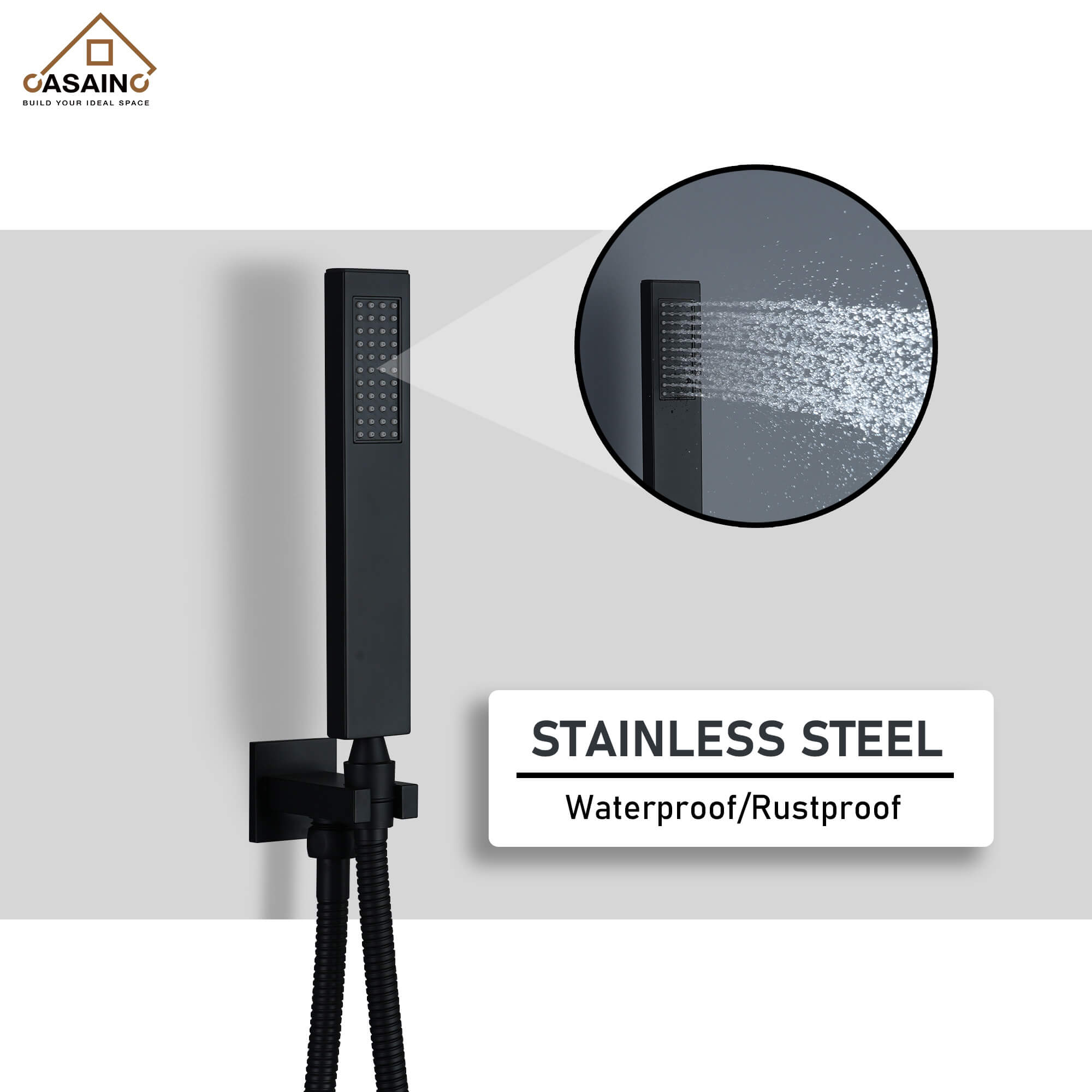 CASAINC Luxury 12 in. Thermostatic Wall Mounted Rainfall Shower Faucet Dual Shower Heads System With 6 Body Jets