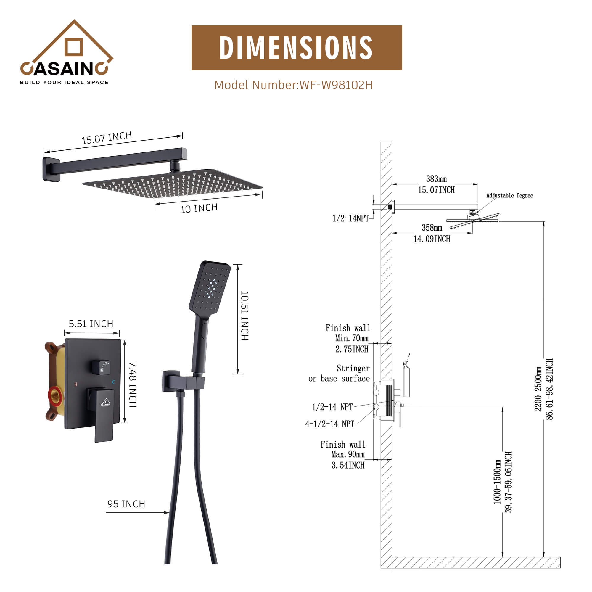 CASAINC Shower Systems with Rain Shower and Handheld  -CASAINC