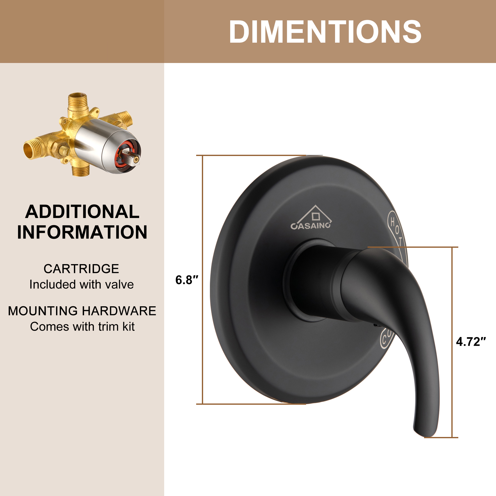 Single-Function Shower Mixer Valves Wall Mount Brass Faucet Shower Mixer Fixtures With Single Handle Copper Valve (Valve Included)