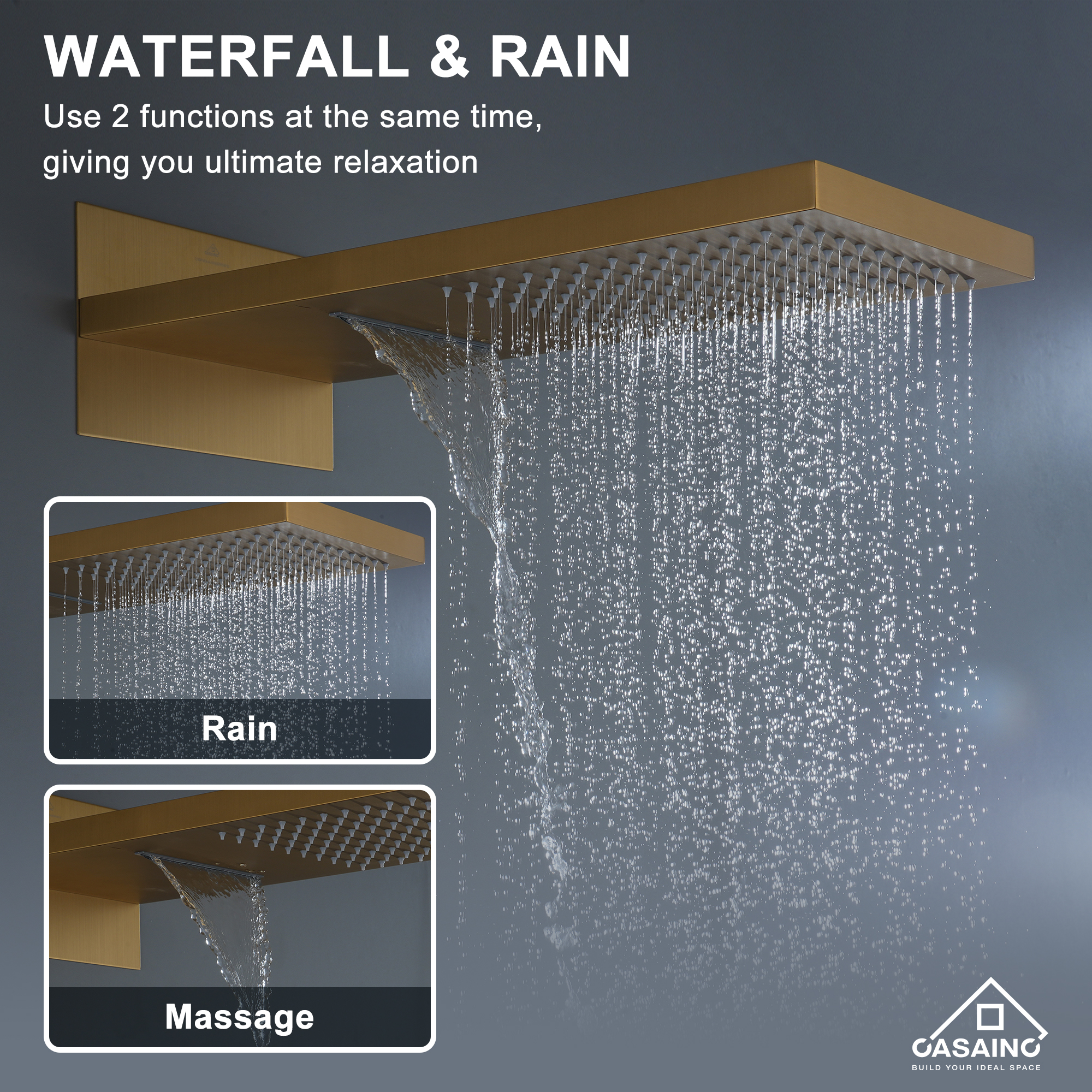 Wall Mounted 20 Inch Rectangular Dual-function Rainfall Shower Head 4 Function Thermostatic Shower System , With  6 Body Jets