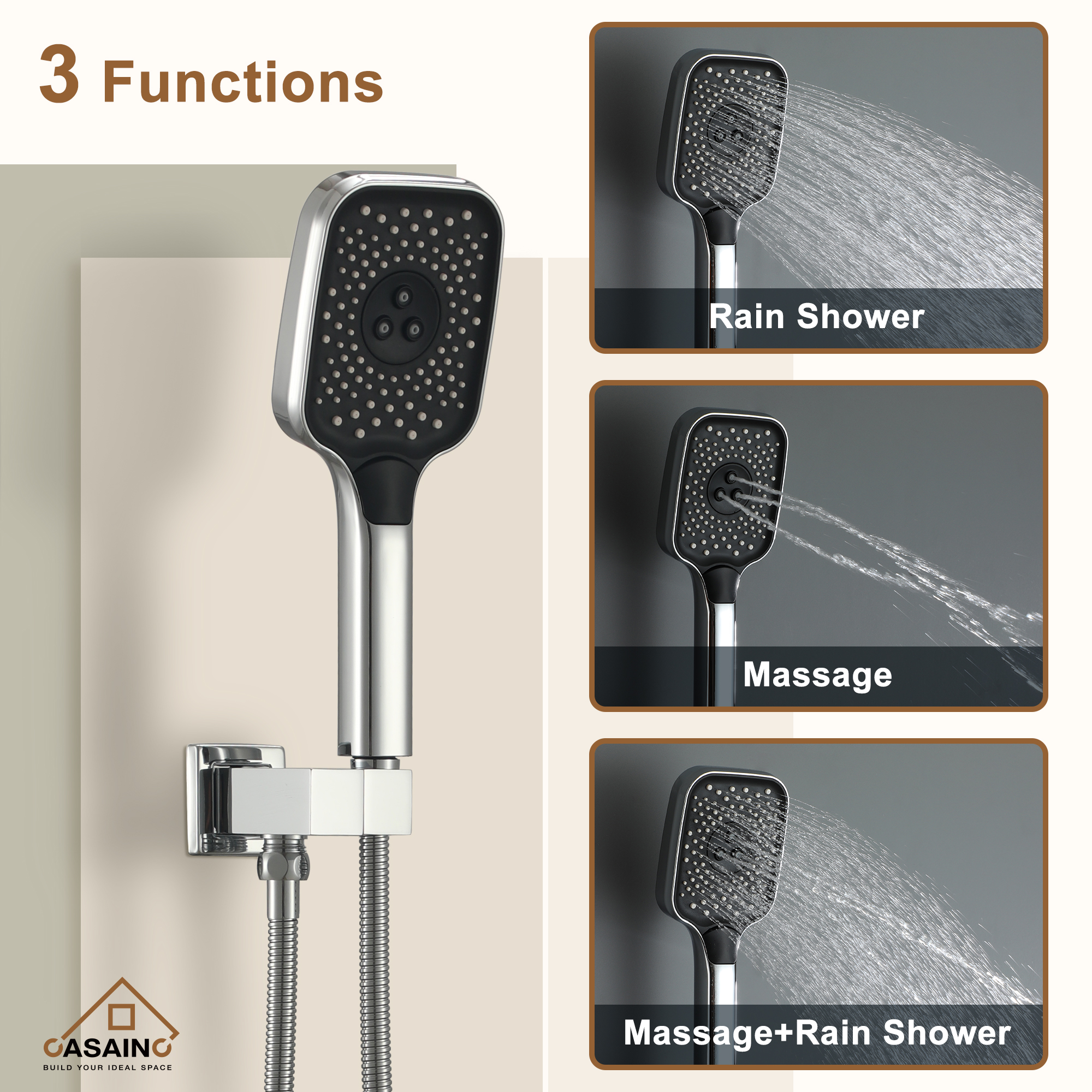 CASAINC Cascade Bliss Thermostatic Rainfall Shower System with Rough in- Valve