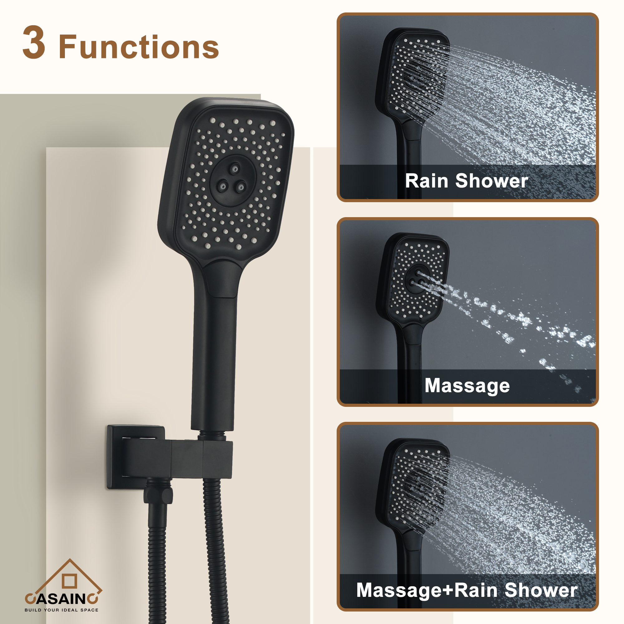 CASAINC Thermostatic shower system Matte Black Shower Faucet Bar System  with 2-way Diverter Valve Included in the Shower Systems department at