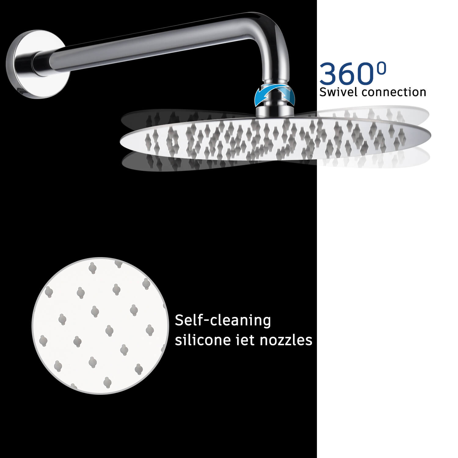 Casainc 10" Round 3 Functions Wall Mount Dual Shower Heads Shower Syst