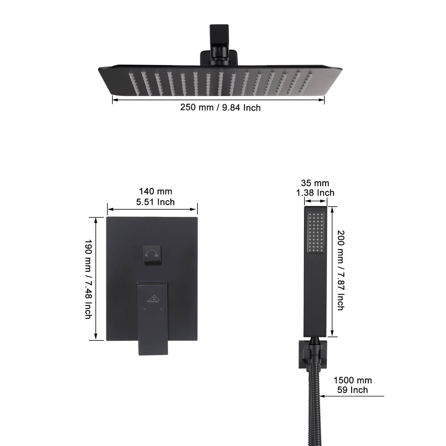 Casainc 2 Function 10" Wall Mounted Dual Shower Heads Shower System In Black-CASAINC