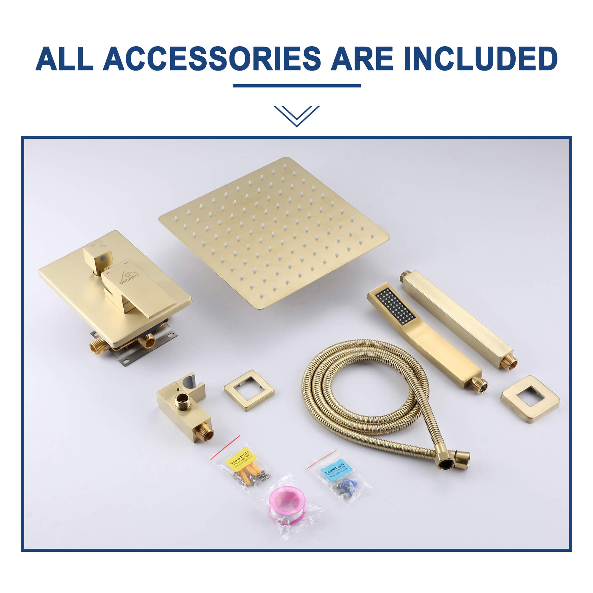 Casainc 2-Function Wall-Mounted/Ceiling-Mounted Shower System with Handheld Shower in Brushed Gold