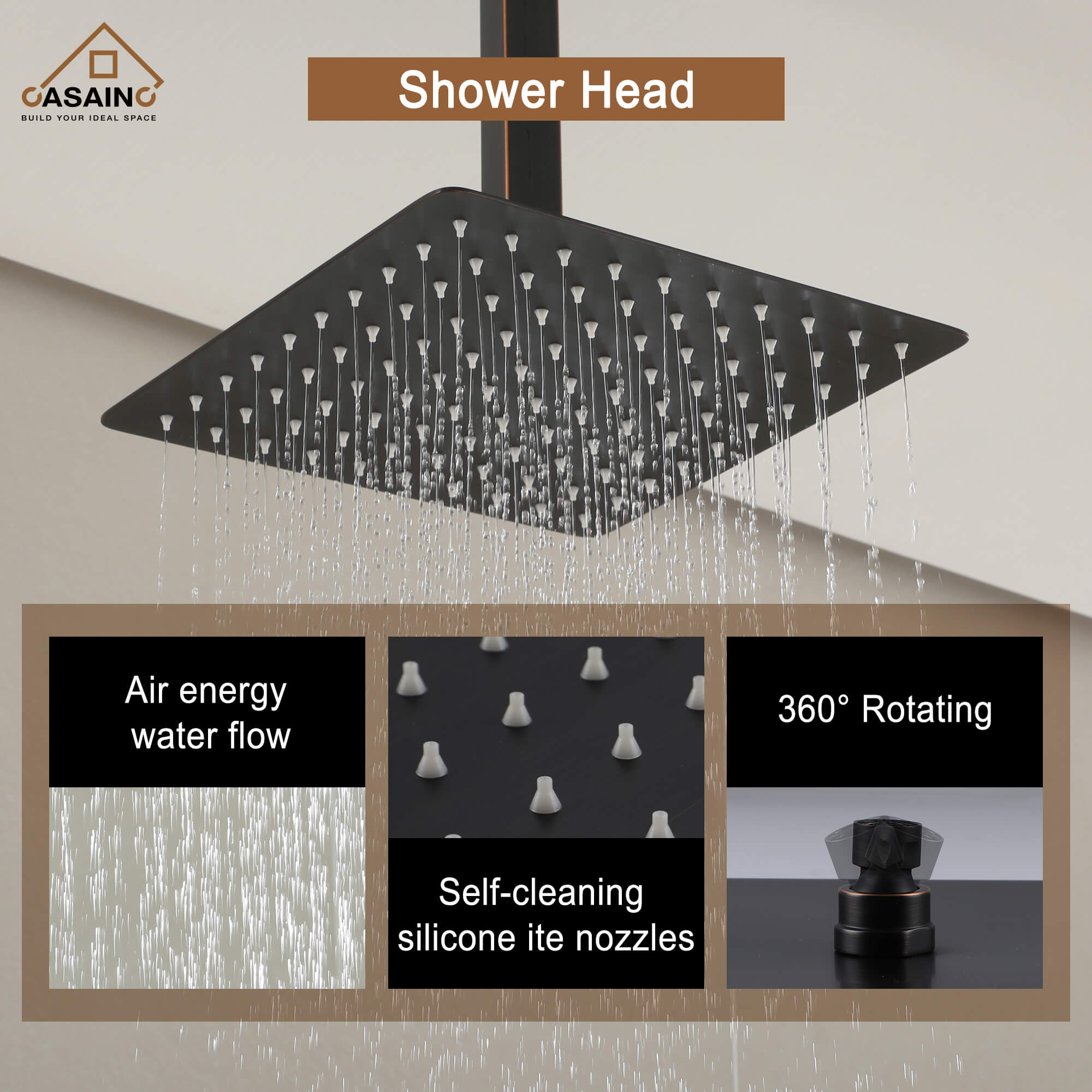 Casainc 2-Function Ceiling-Mounted Shower System with Handheld Shower in Oil Rubbed Bronze
