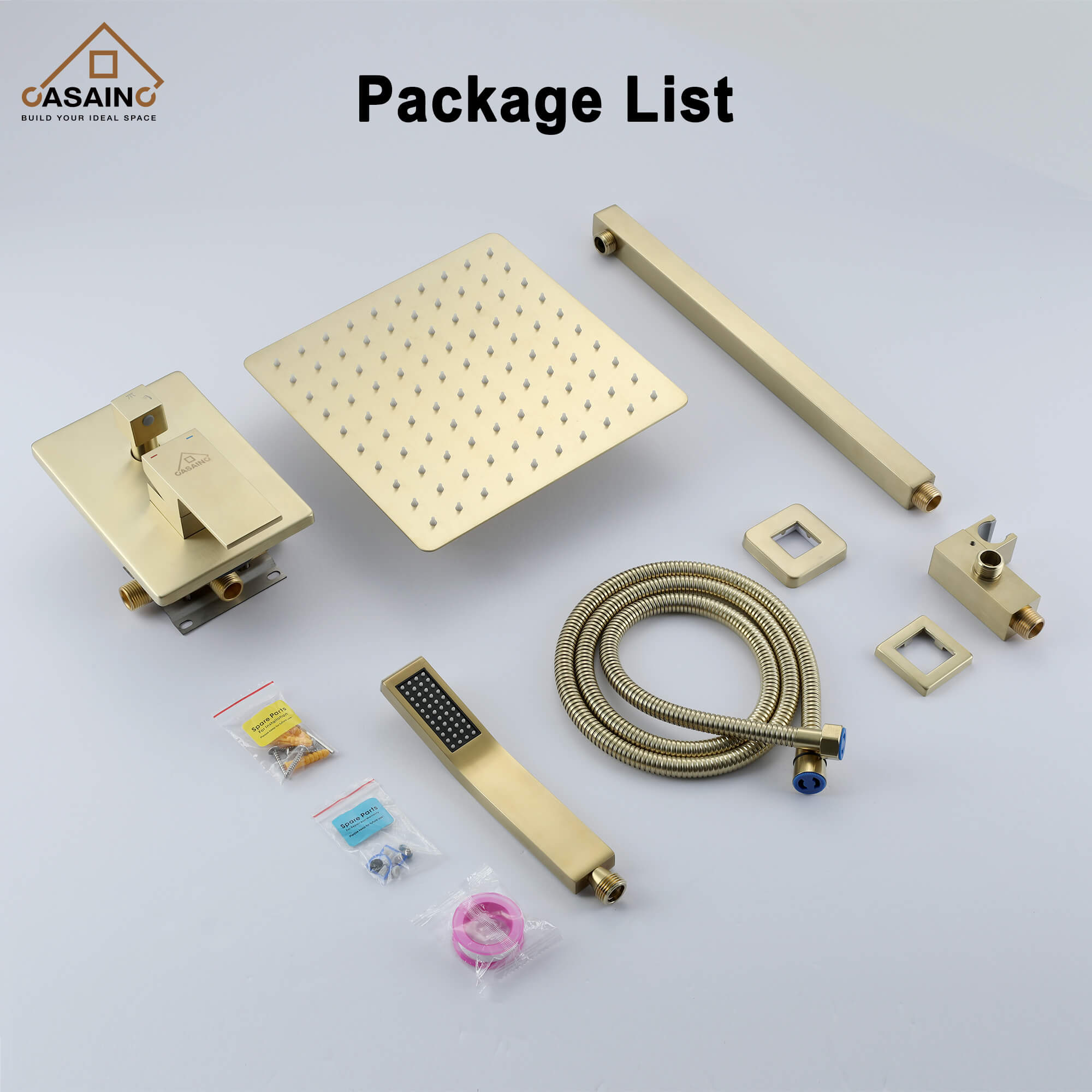 Casainc 2-Function Wall-Mounted/Ceiling-Mounted Shower System with Handheld Shower in Brushed Gold